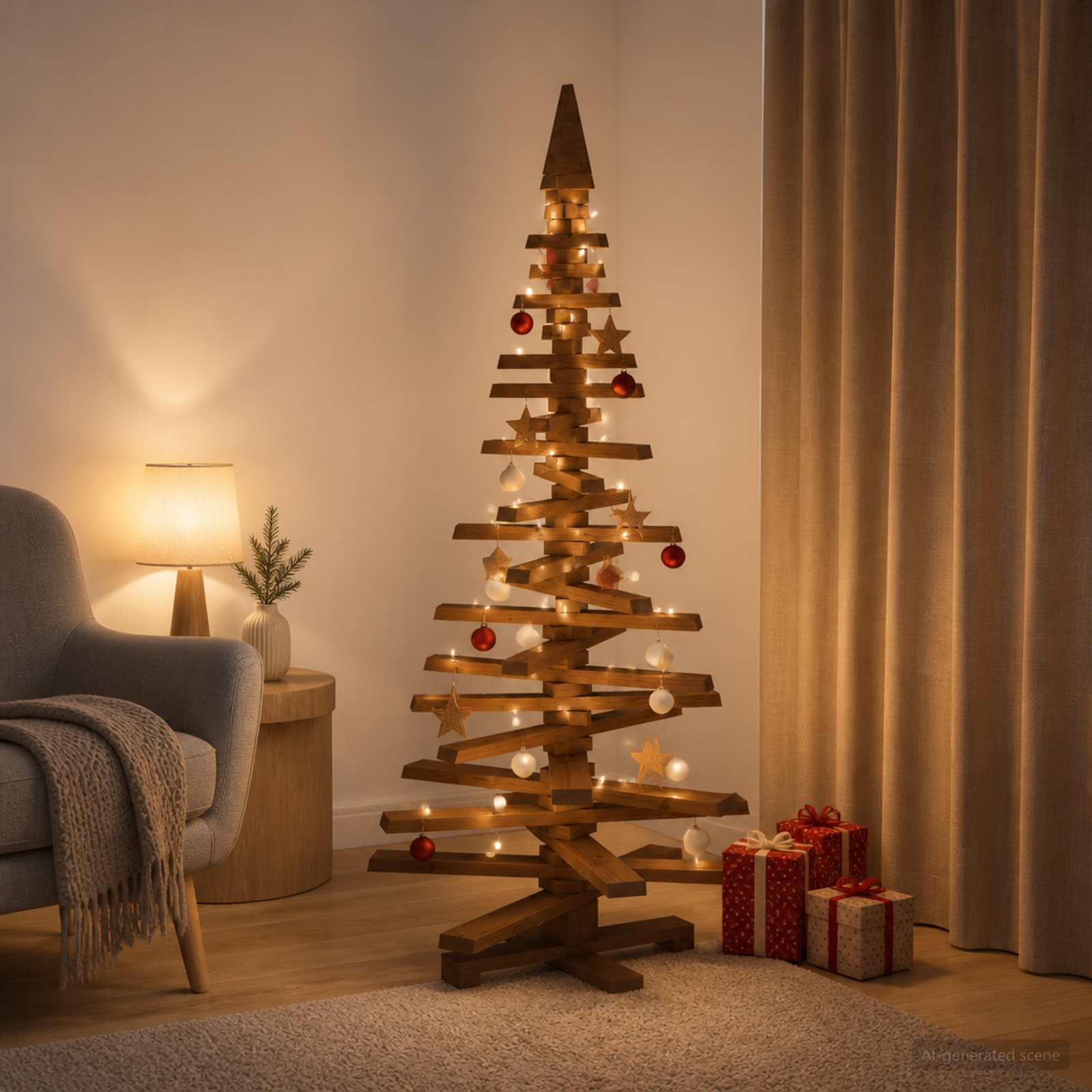 Albero di Natale in legno KOTKA 150 cm Legno Massello di Pino