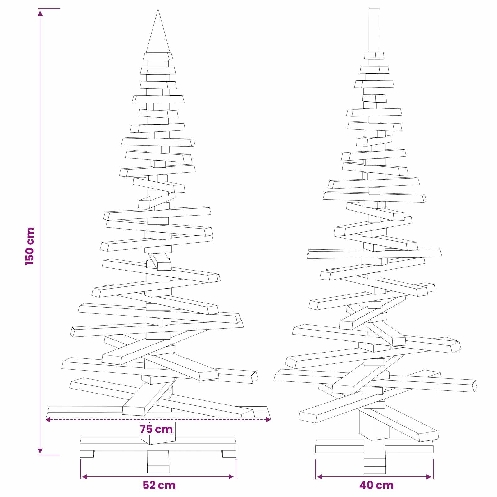 Albero di Natale in legno KOTKA 150 cm Legno Massello di Pino