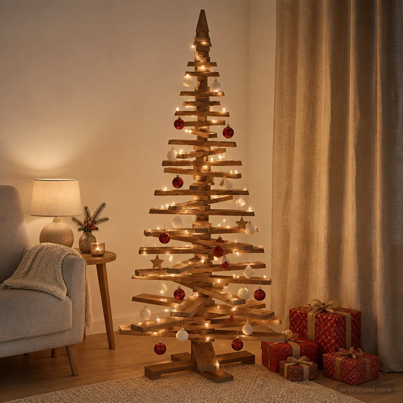 Albero di Natale in legno KOTKA 180 cm Legno Massello di Pino