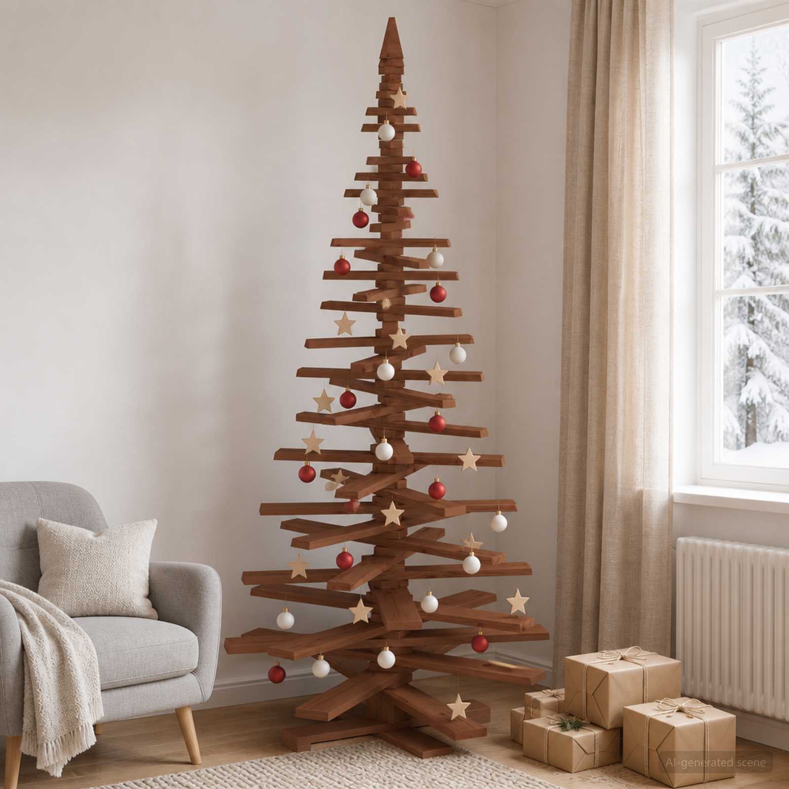 Albero di Natale in legno KOTKA 210 cm Legno Massello di Pino