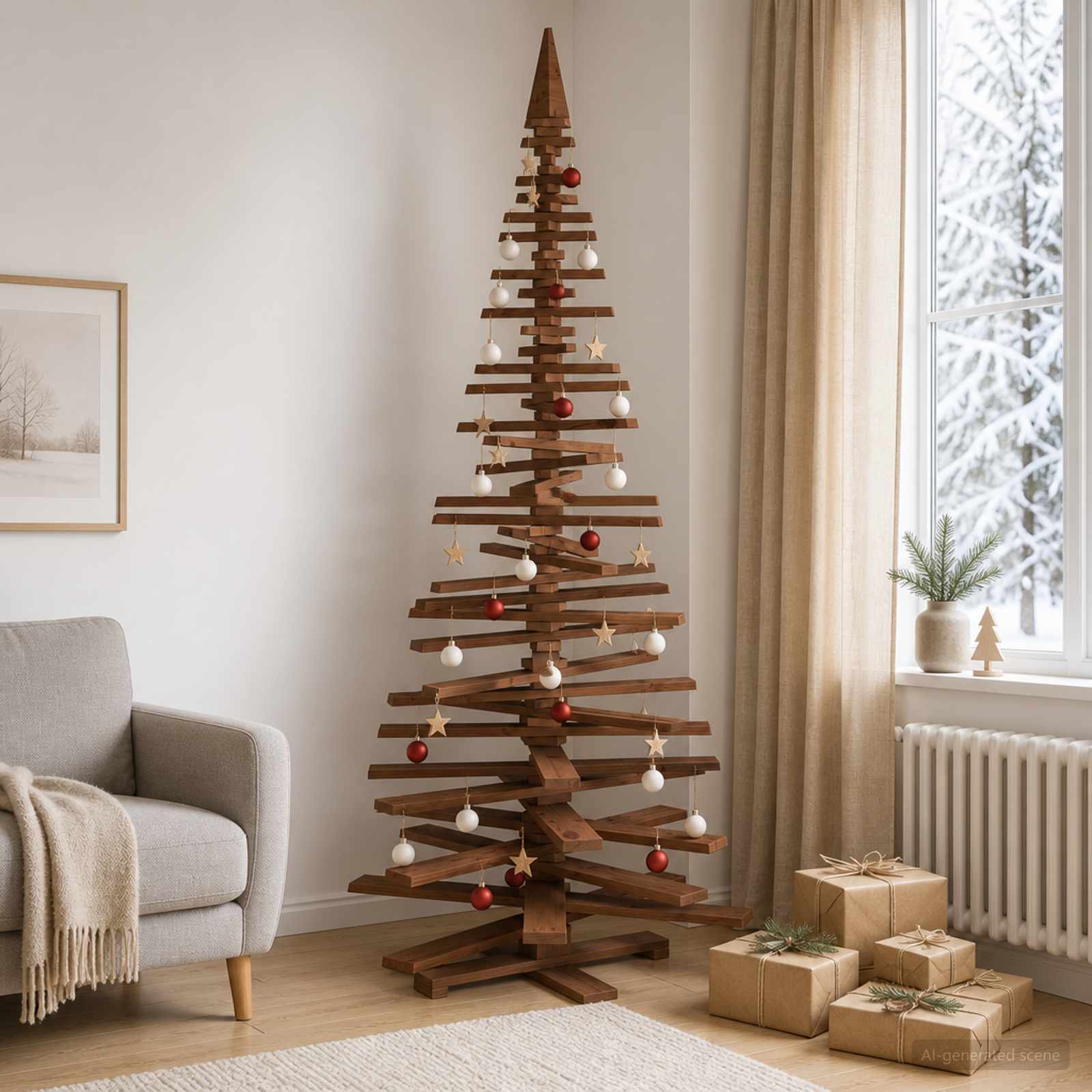 Albero di Natale in legno KOTKA 240 cm Legno Massello di Pino