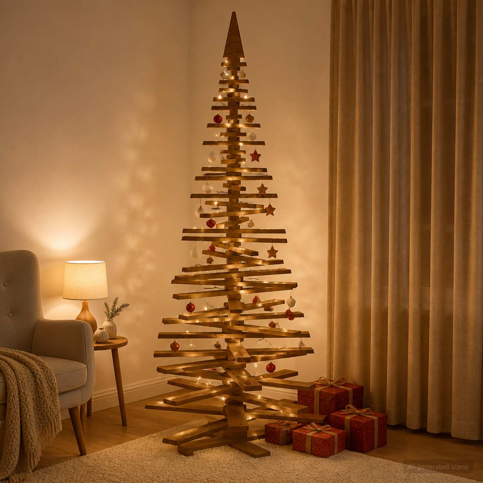 Albero di Natale in legno KOTKA 240 cm Legno Massello di Pino