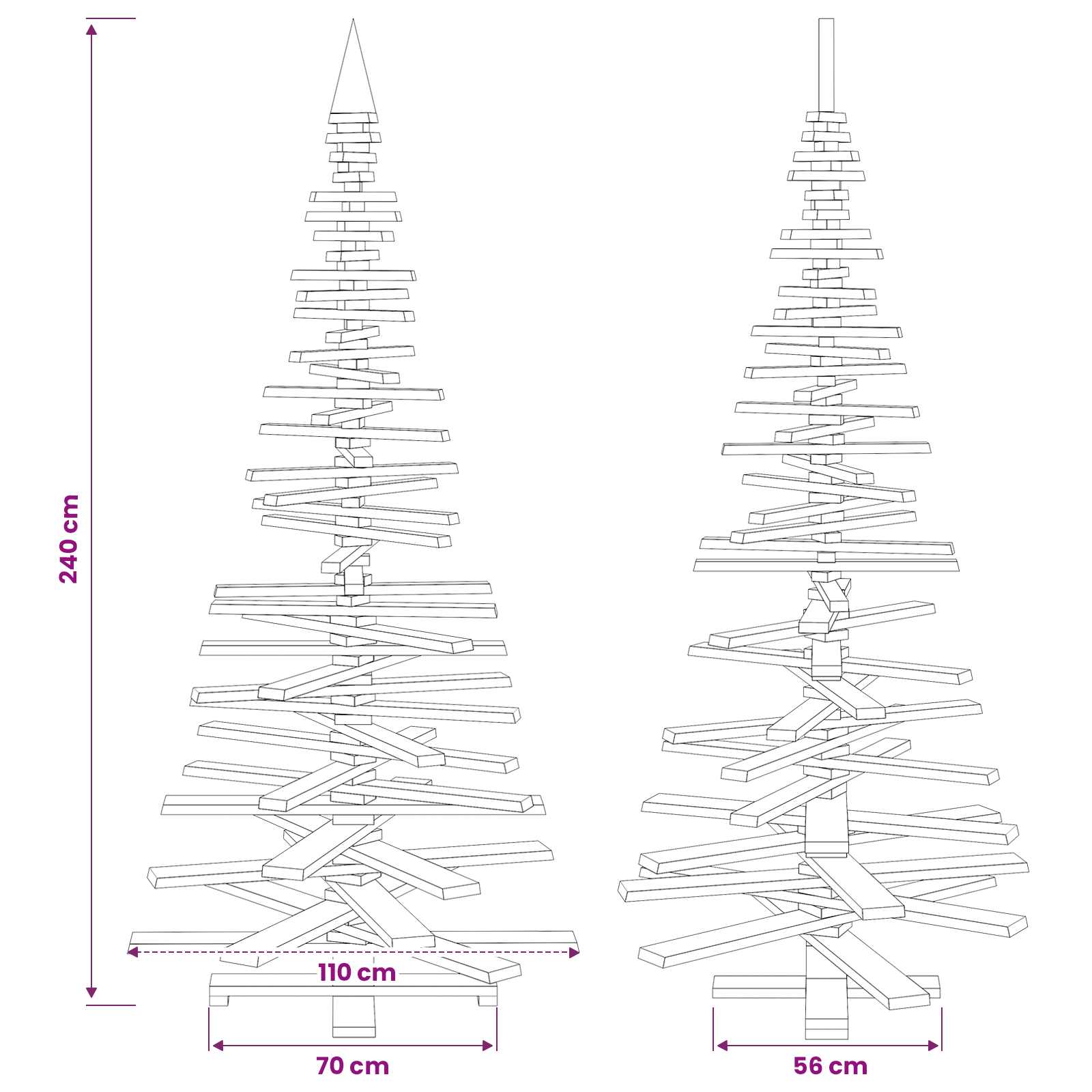 Albero di Natale in legno KOTKA 240 cm Legno Massello di Pino