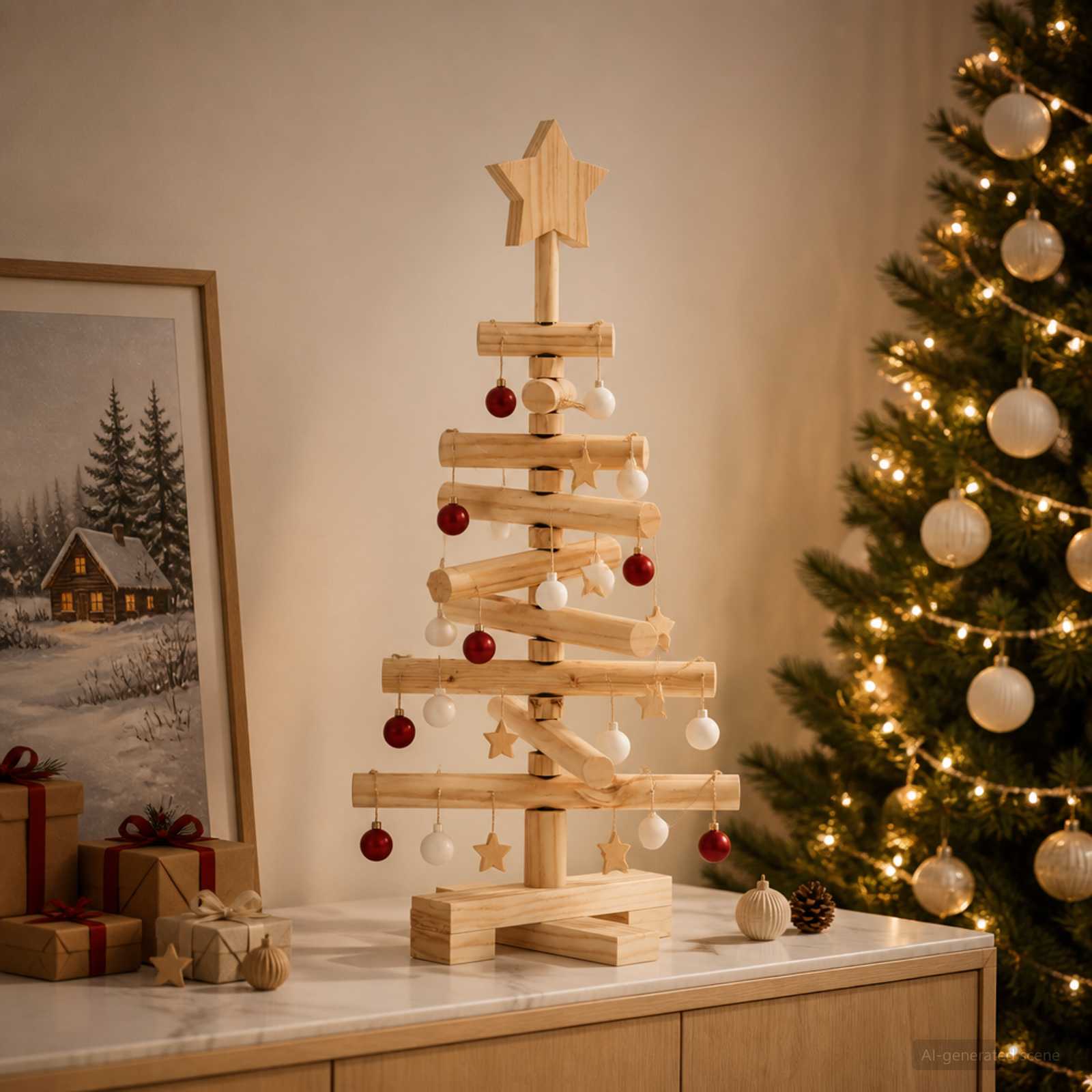 Albero di Natale in legno KOTKA 60 cm Legno Massello di Pino