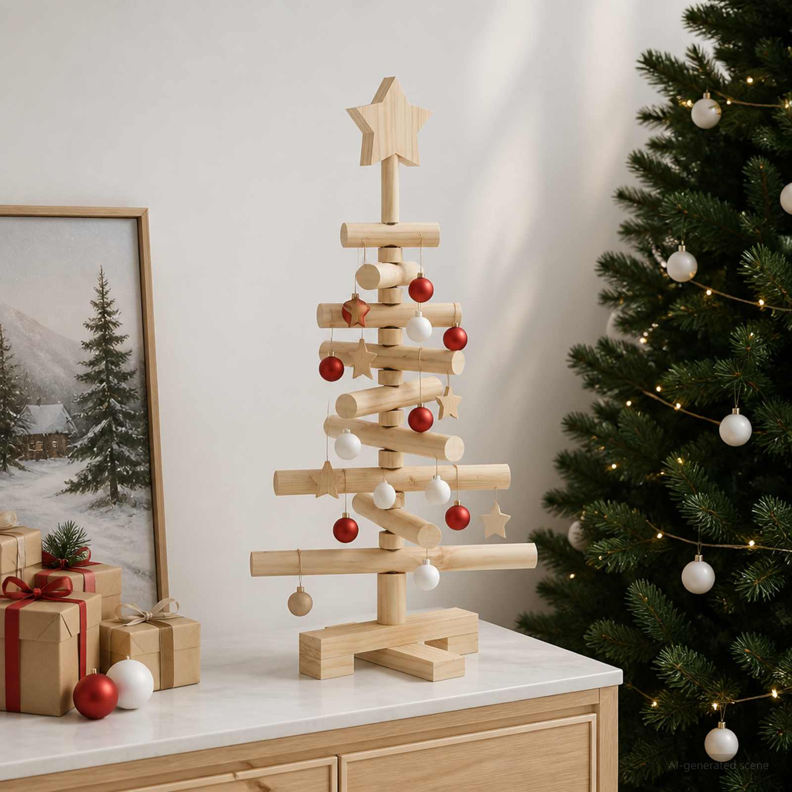 Albero di Natale in legno KOTKA 60 cm Legno Massello di Pino