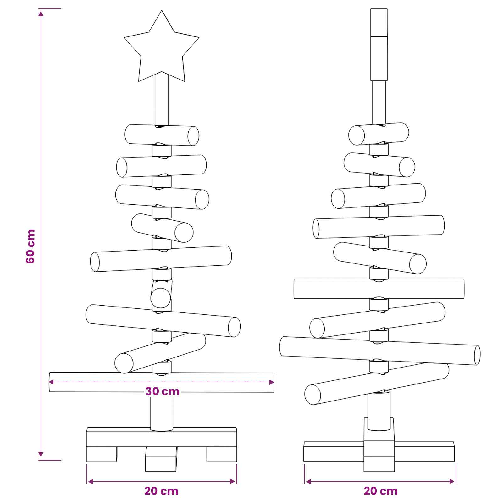 Albero di Natale in legno KOTKA 60 cm Legno Massello di Pino