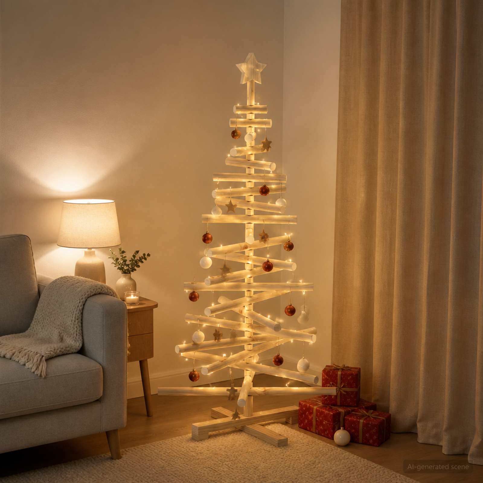 Albero di Natale in legno KOTKA 120 cm Legno Massello di Pino