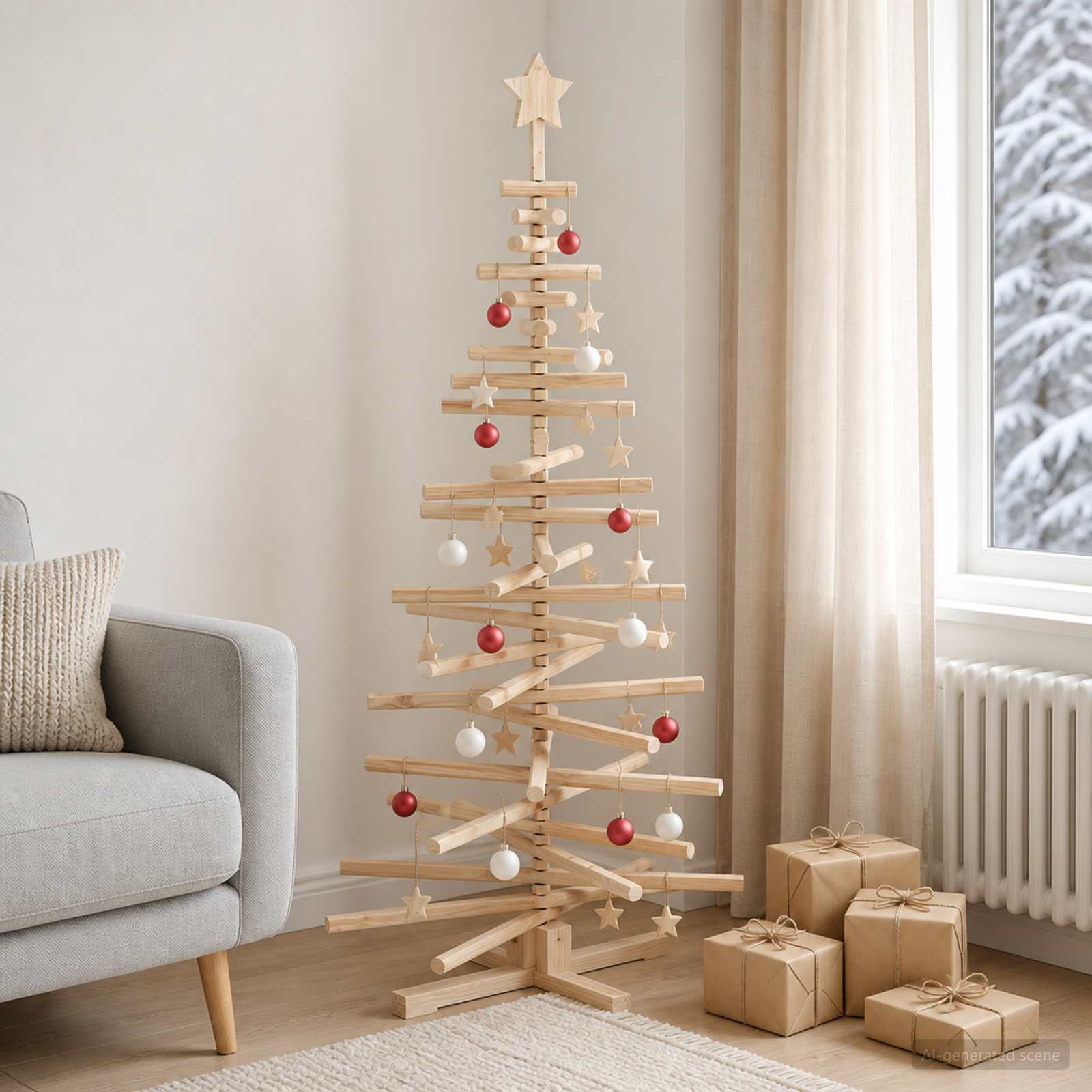 Albero di Natale in legno KOTKA 150 cm Legno Massello di Pino