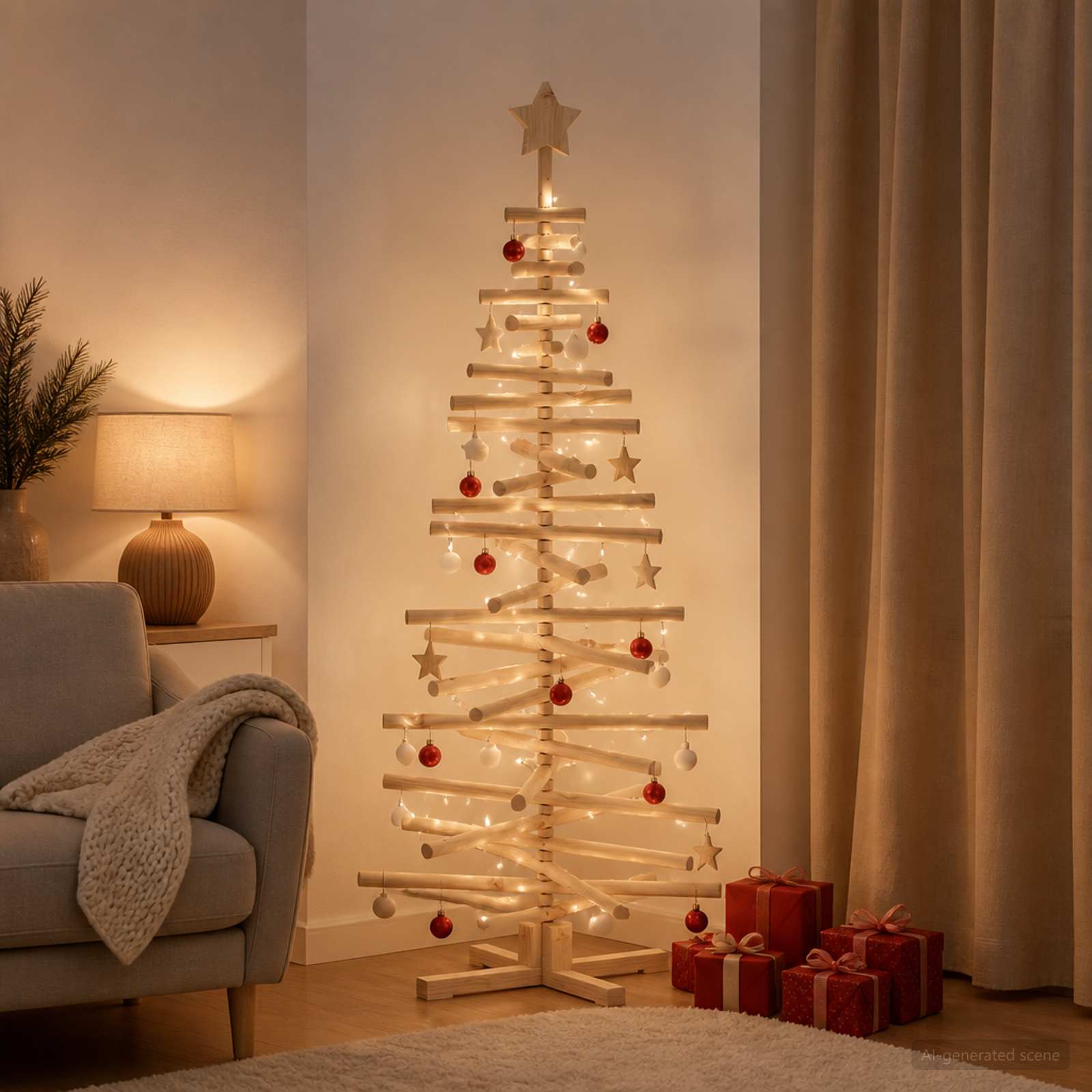 Albero di Natale in legno KOTKA 150 cm Legno Massello di Pino