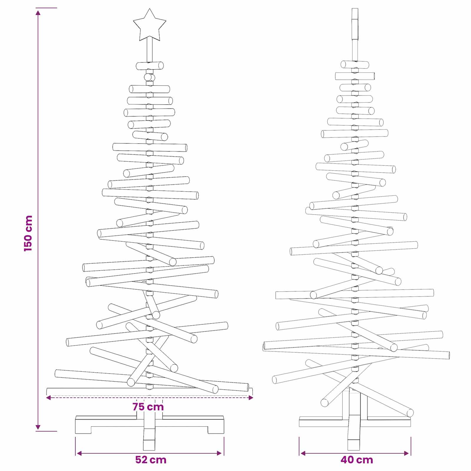 Albero di Natale in legno KOTKA 150 cm Legno Massello di Pino