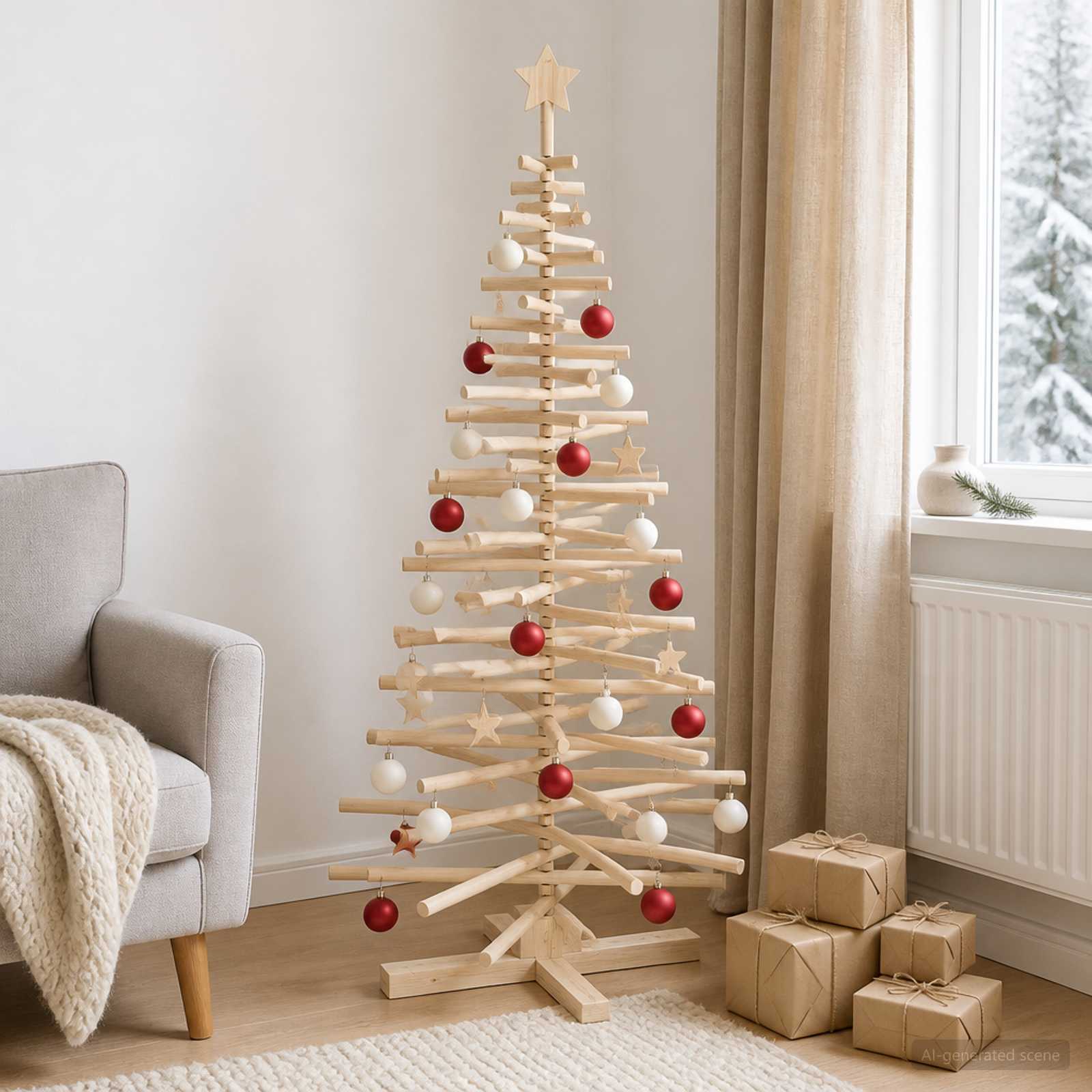 Albero di Natale in legno KOTKA 180 cm Legno Massello di Pino