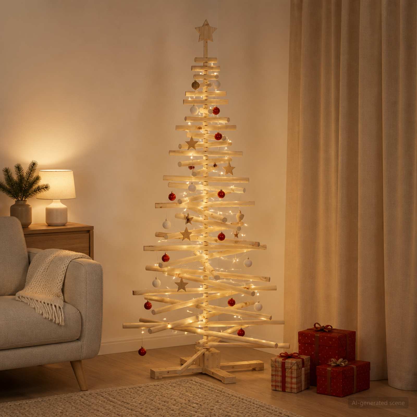 Albero di Natale in legno KOTKA 180 cm Legno Massello di Pino