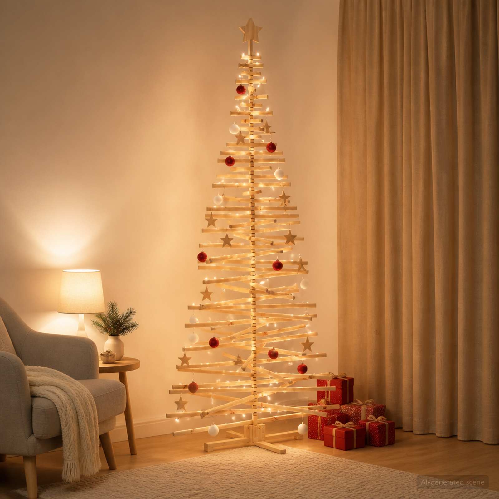 Albero di Natale in legno KOTKA 240 cm Legno Massello di Pino