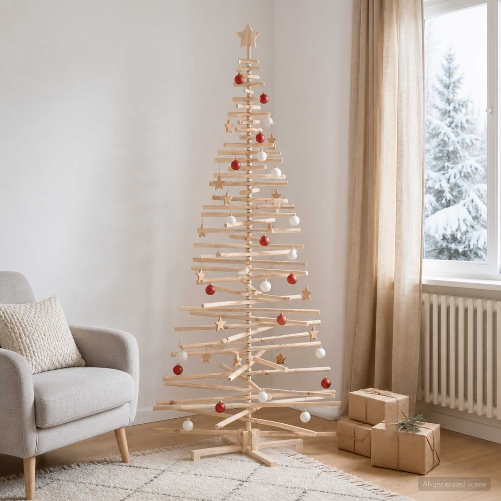 Albero di Natale in legno KOTKA 240 cm Legno Massello di Pino