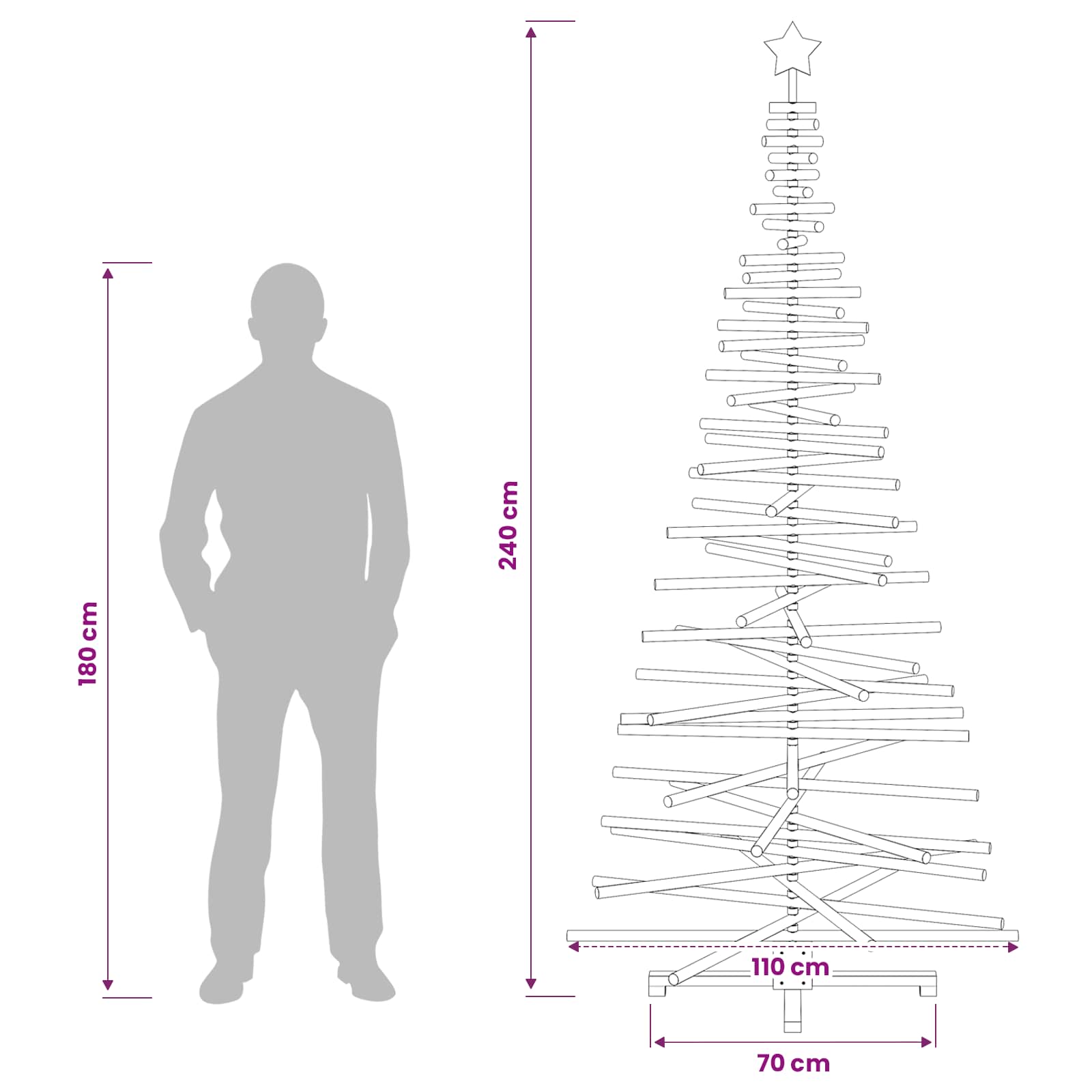 Albero di Natale in legno KOTKA 240 cm Legno Massello di Pino