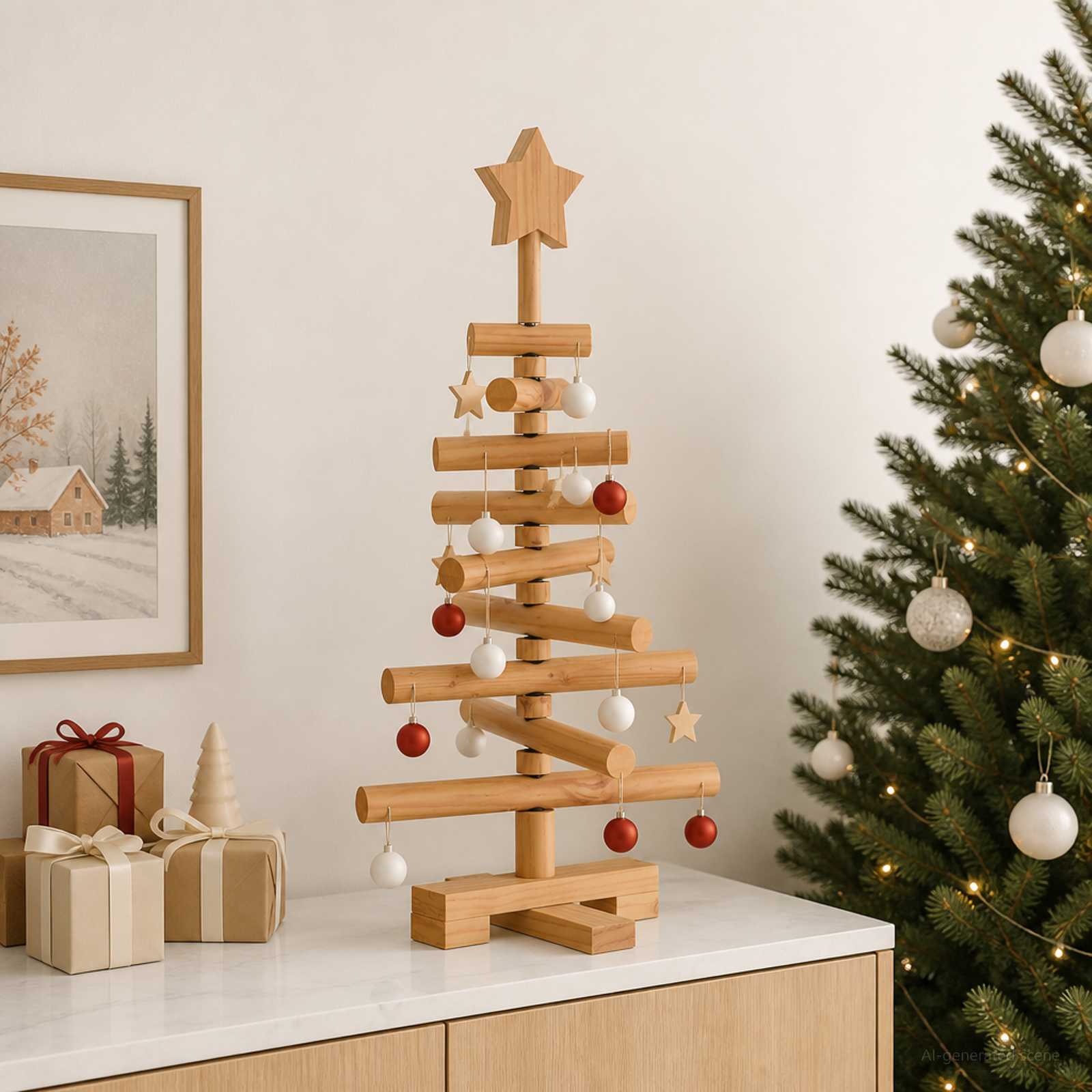 Albero di Natale in legno KOTKA 60 cm Legno Massello di Pino