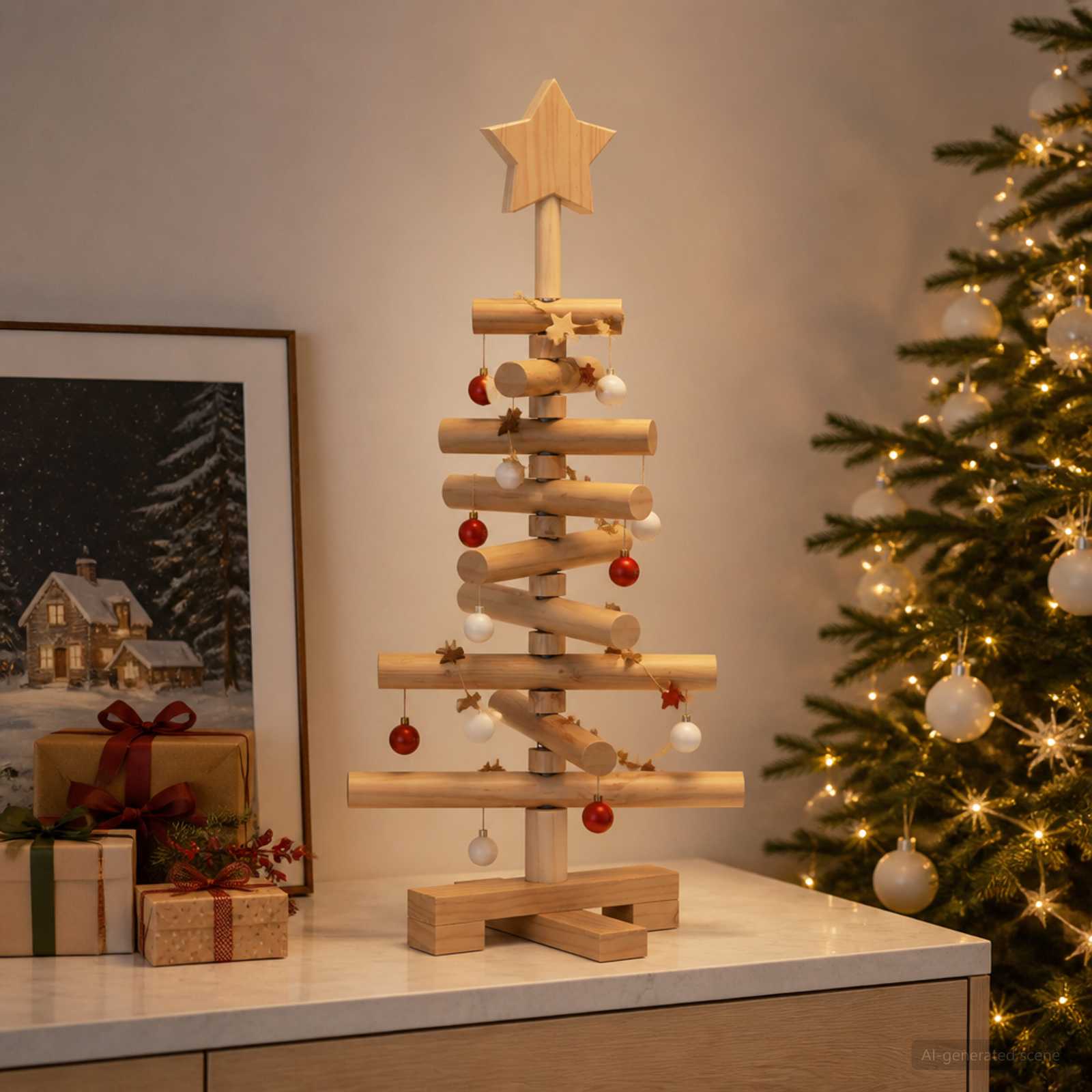 Albero di Natale in legno KOTKA 60 cm Legno Massello di Pino