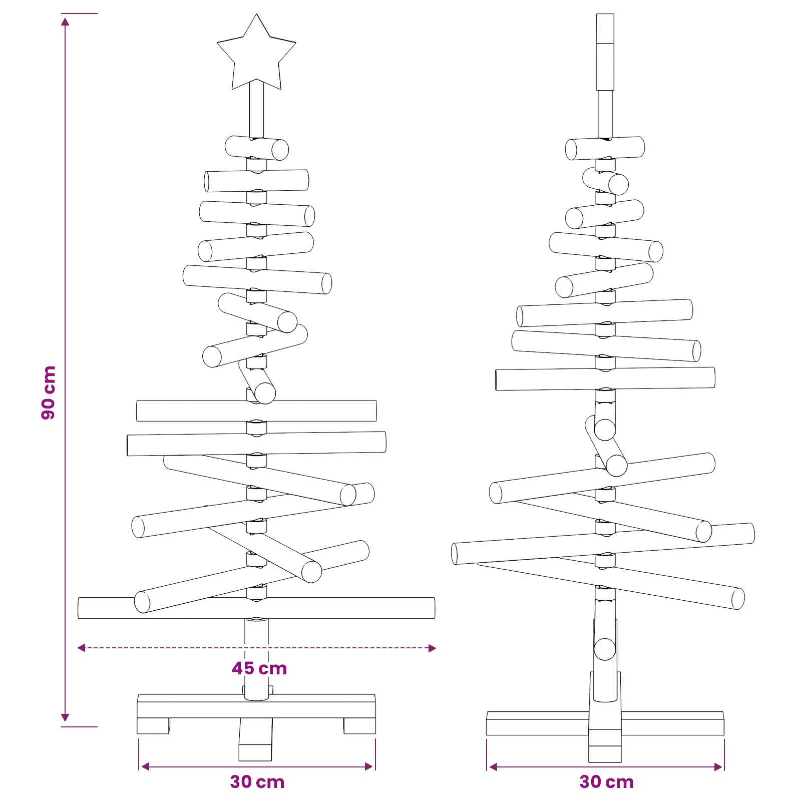 Albero di Natale in legno KOTKA 90 cm Legno Massello di Pino