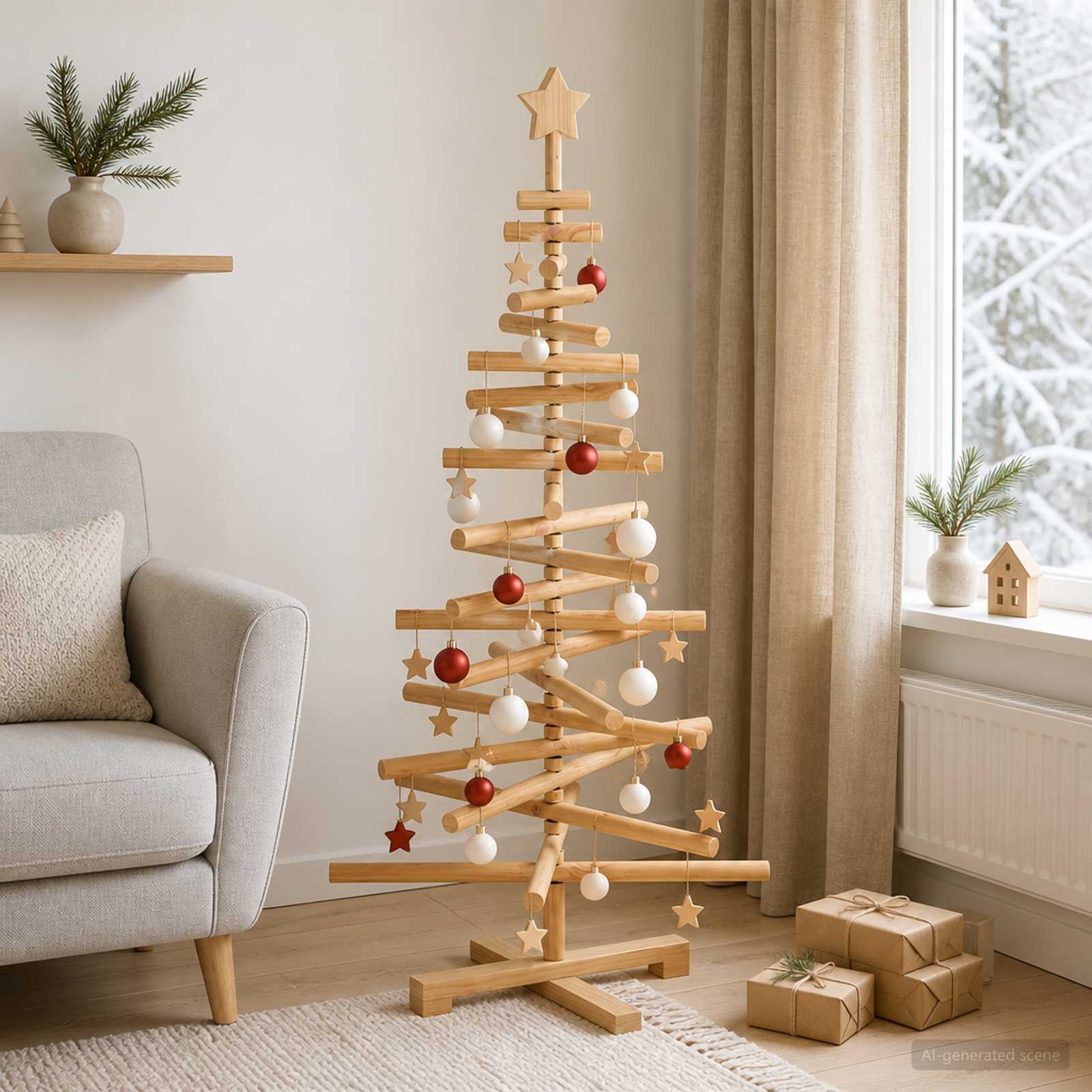 Albero di Natale in legno KOTKA 120 cm Legno Massello di Pino
