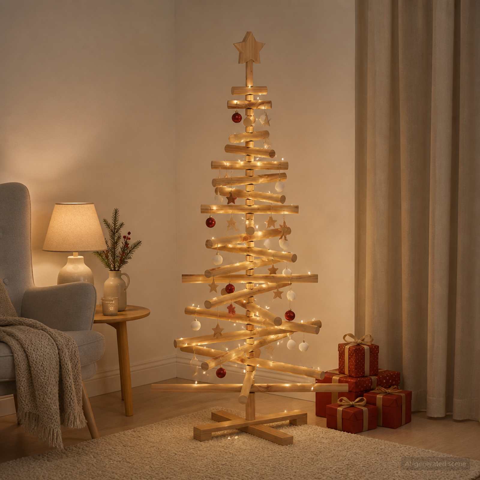 Albero di Natale in legno KOTKA 120 cm Legno Massello di Pino