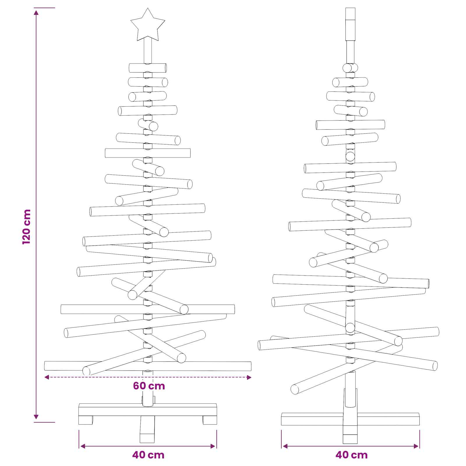 Albero di Natale in legno KOTKA 120 cm Legno Massello di Pino