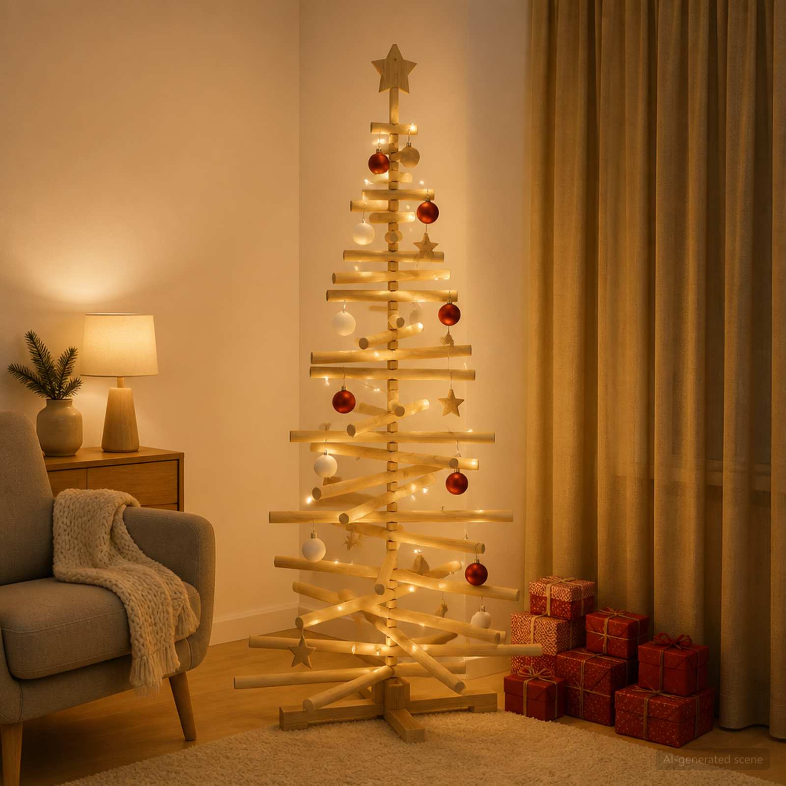 Albero di Natale in legno KOTKA 150 cm Legno Massello di Pino