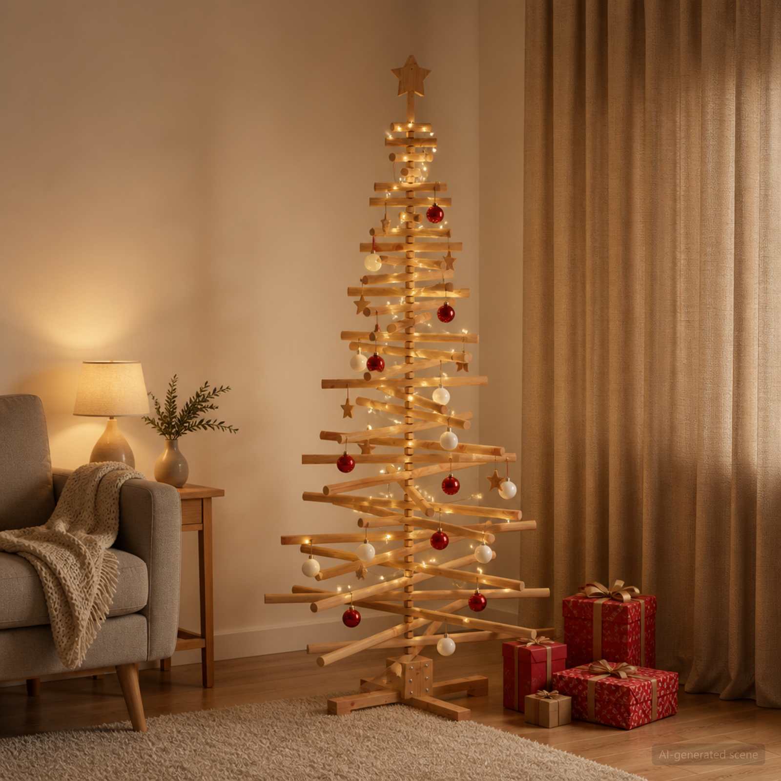 Albero di Natale in legno KOTKA 180 cm Legno Massello di Pino