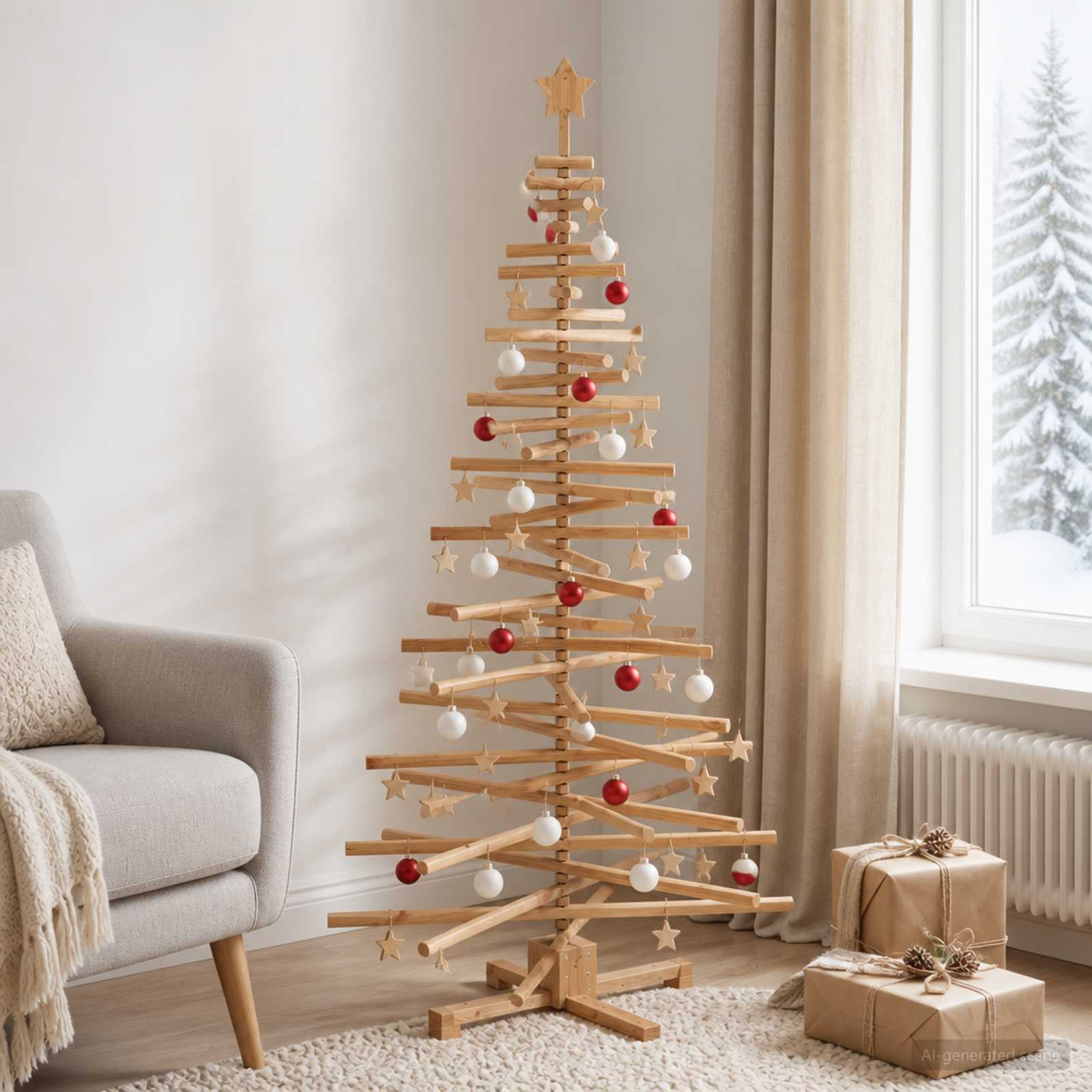 Albero di Natale in legno KOTKA 180 cm Legno Massello di Pino