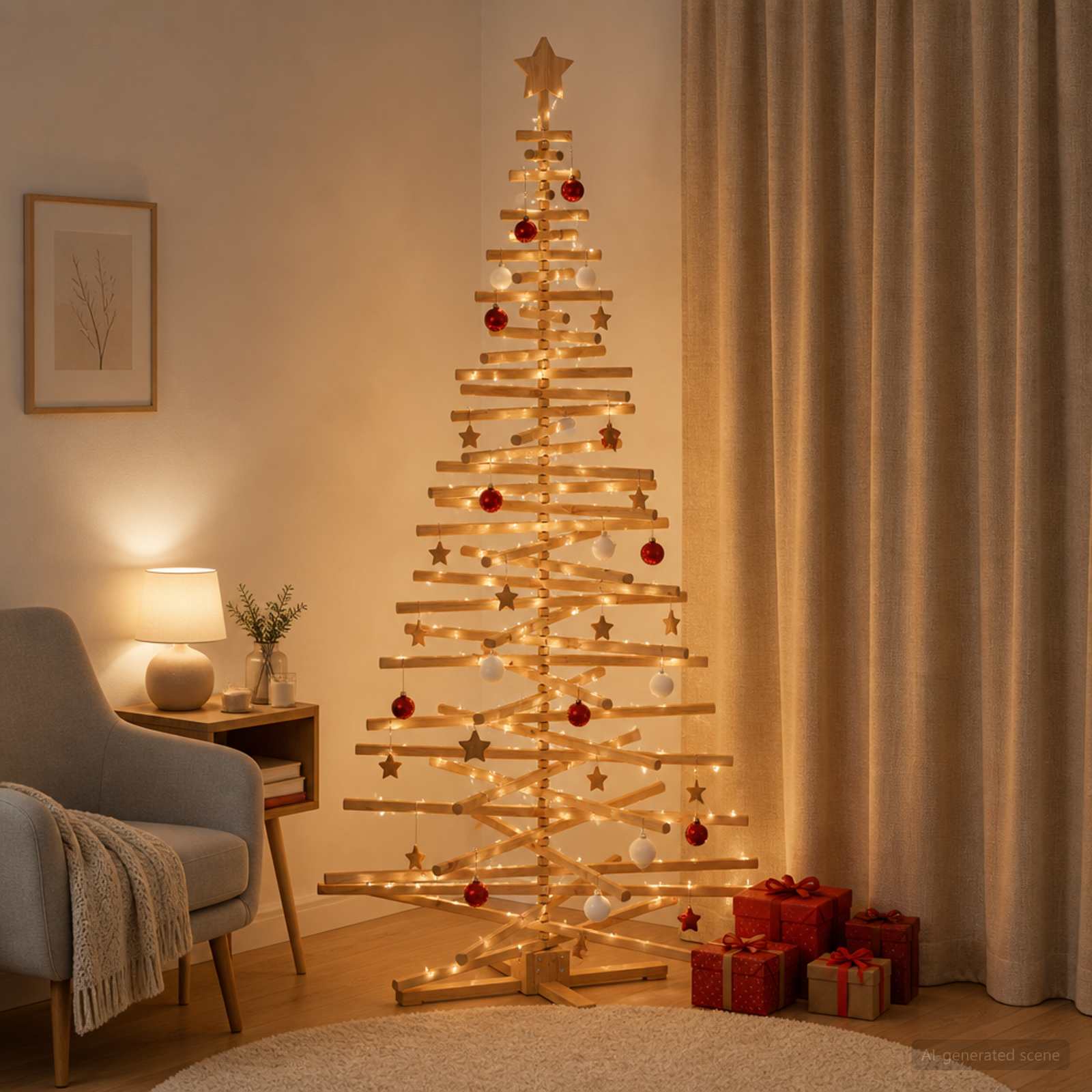 Albero di Natale in legno KOTKA 210 cm Legno Massello di Pino