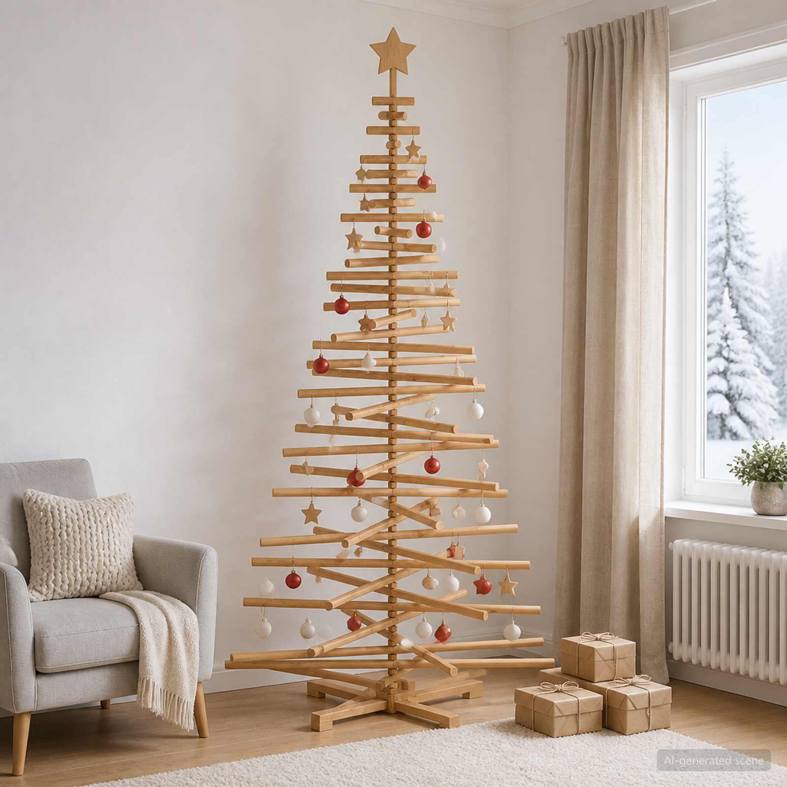 Albero di Natale in legno KOTKA 210 cm Legno Massello di Pino