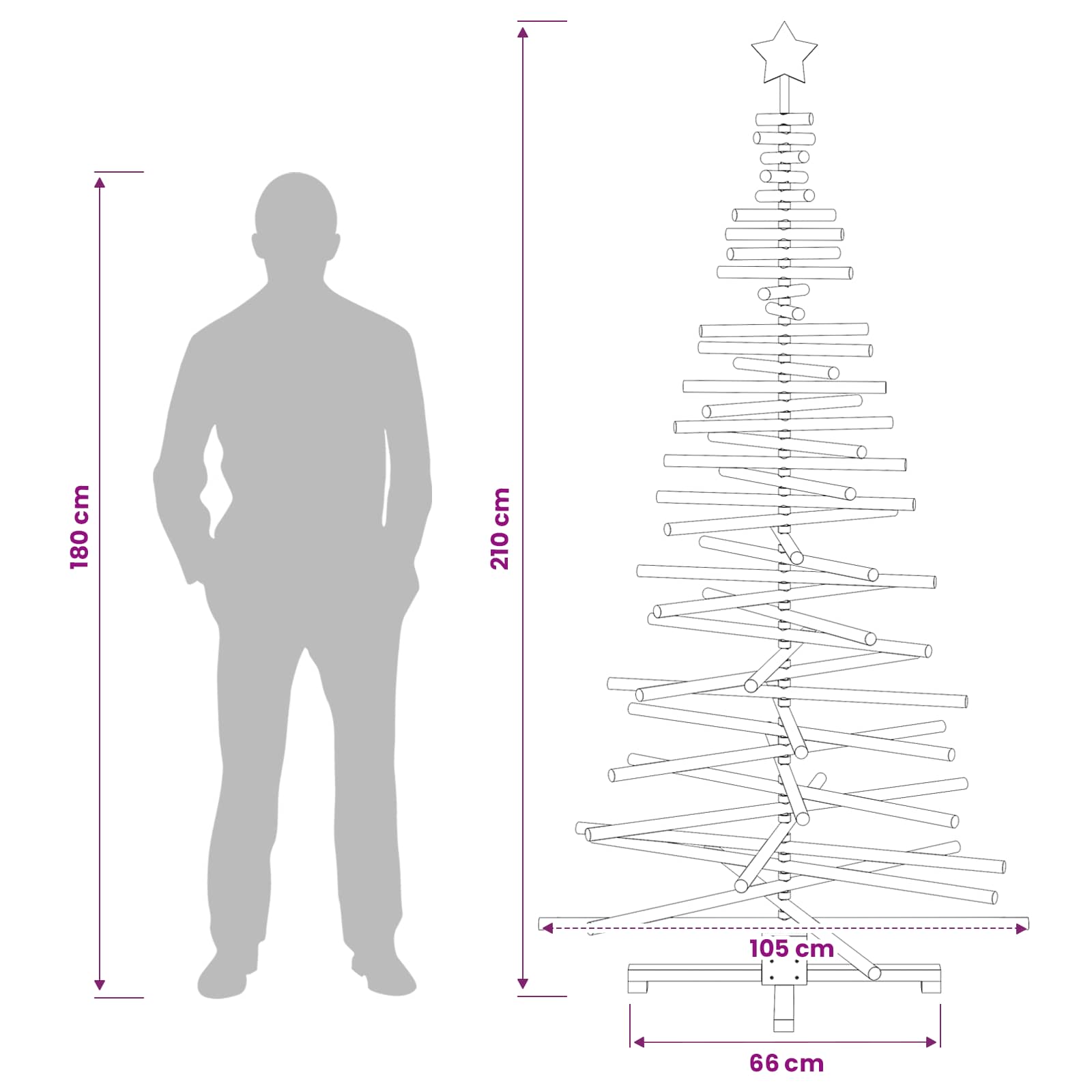 Albero di Natale in legno KOTKA 210 cm Legno Massello di Pino