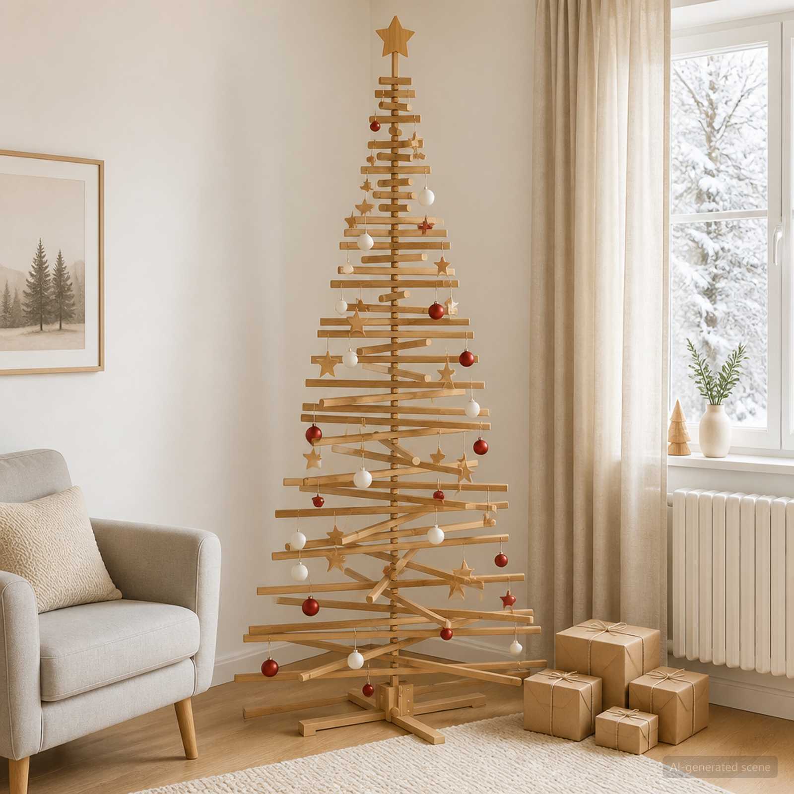 Albero di Natale in legno KOTKA 240 cm Legno Massello di Pino