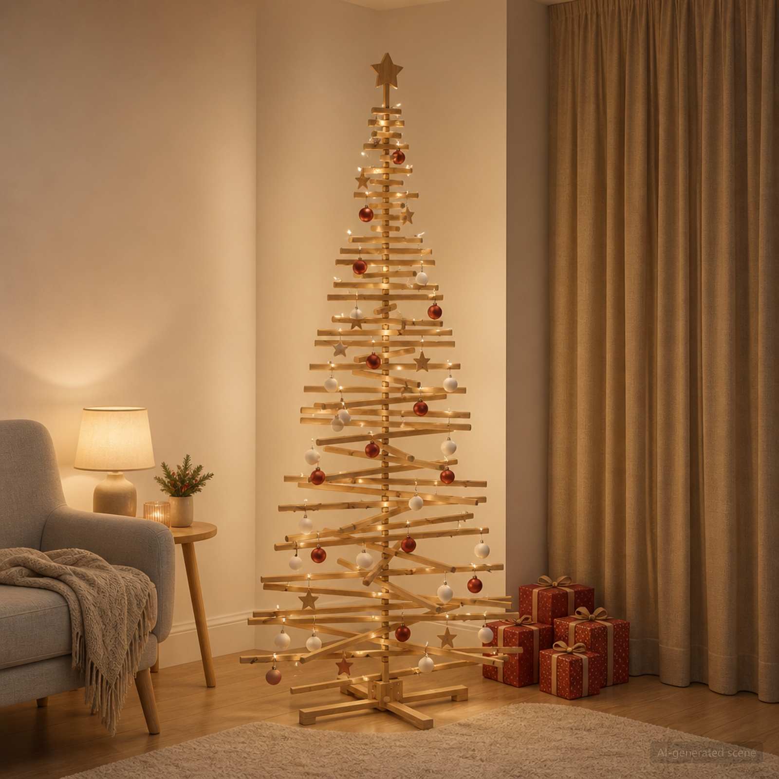 Albero di Natale in legno KOTKA 240 cm Legno Massello di Pino