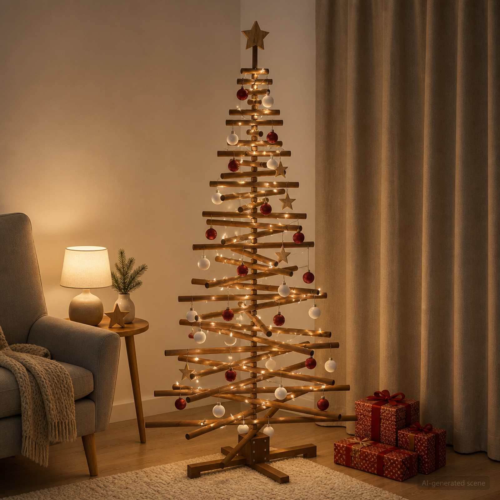 Albero di Natale in legno KOTKA 180 cm Legno Massello di Pino