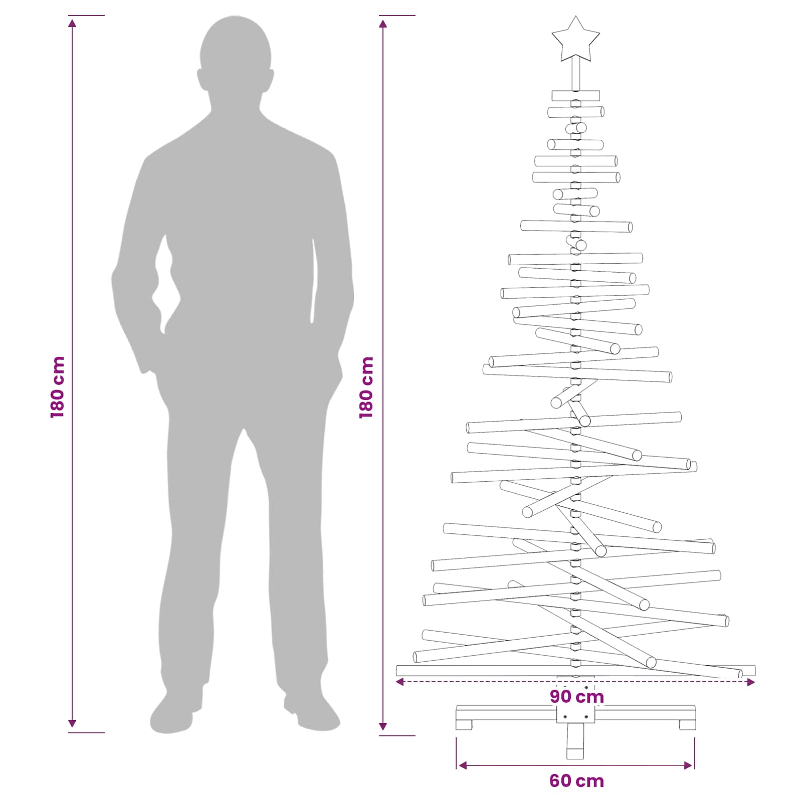 Albero di Natale in legno KOTKA 180 cm Legno Massello di Pino