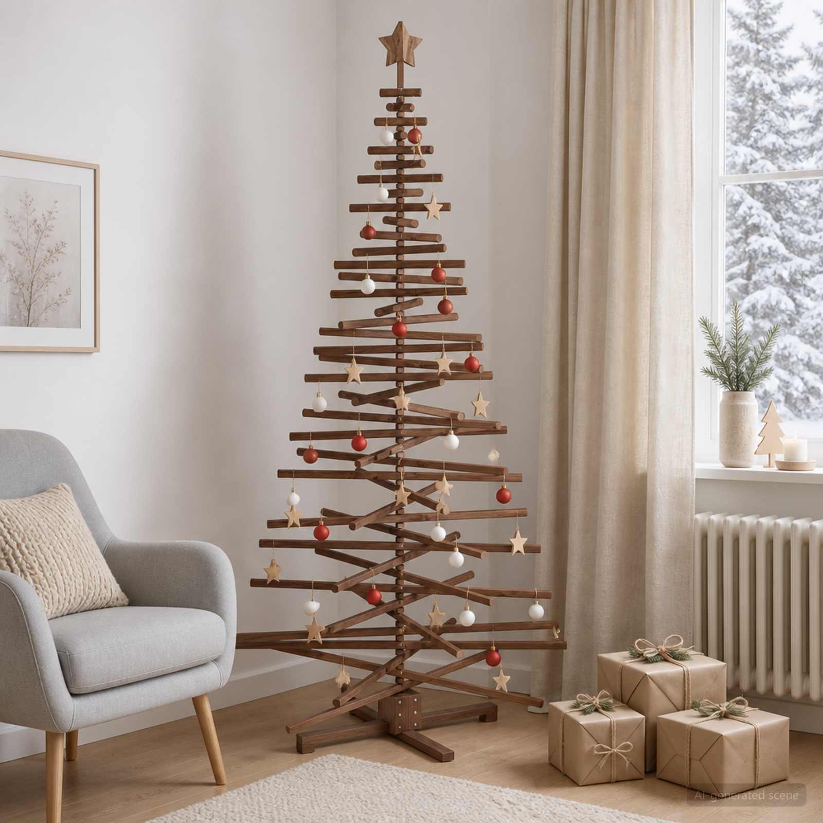 Albero di Natale in legno KOTKA 210 cm Legno Massello di Pino