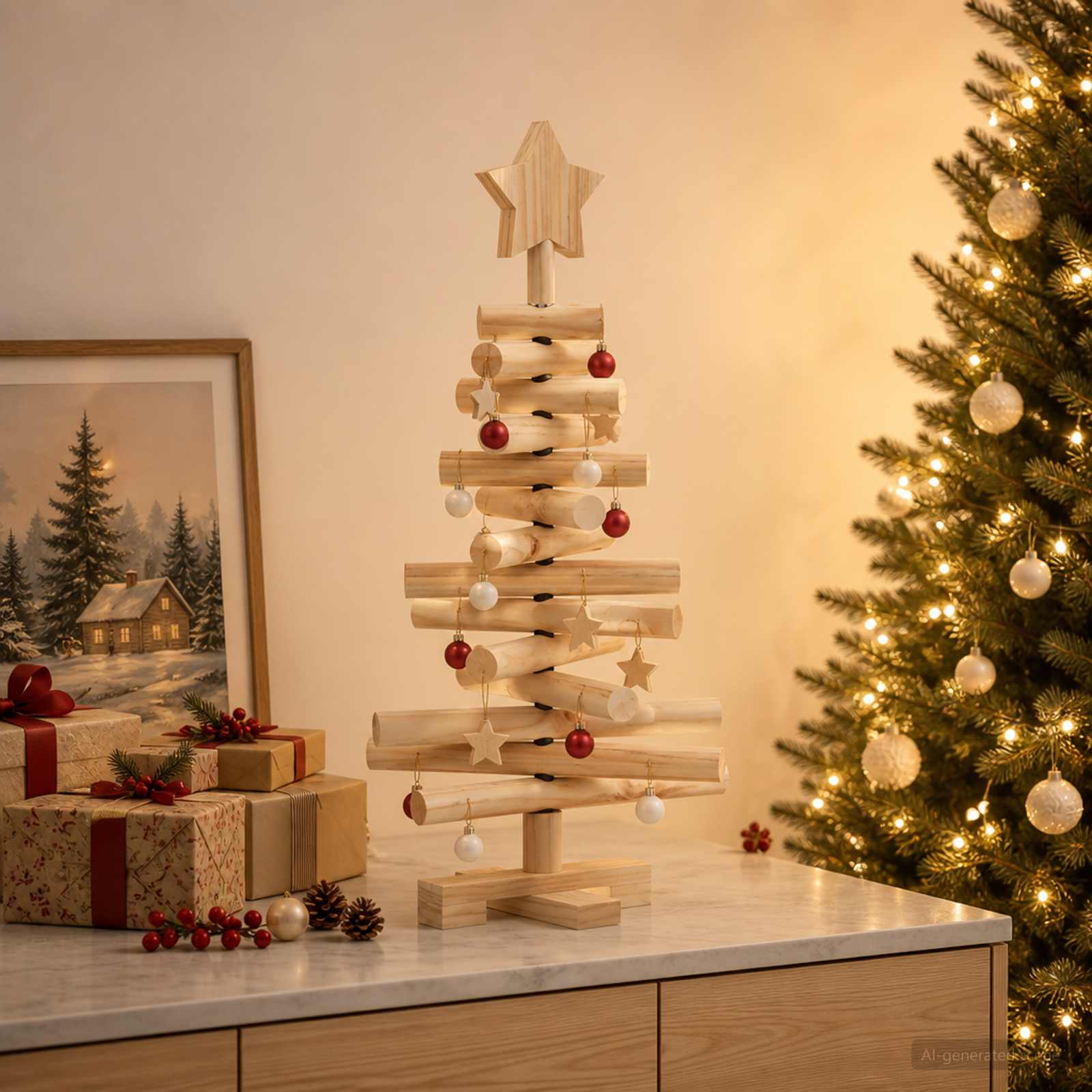 Albero di Natale in legno KOTKA 60 cm Legno Massello di Pino