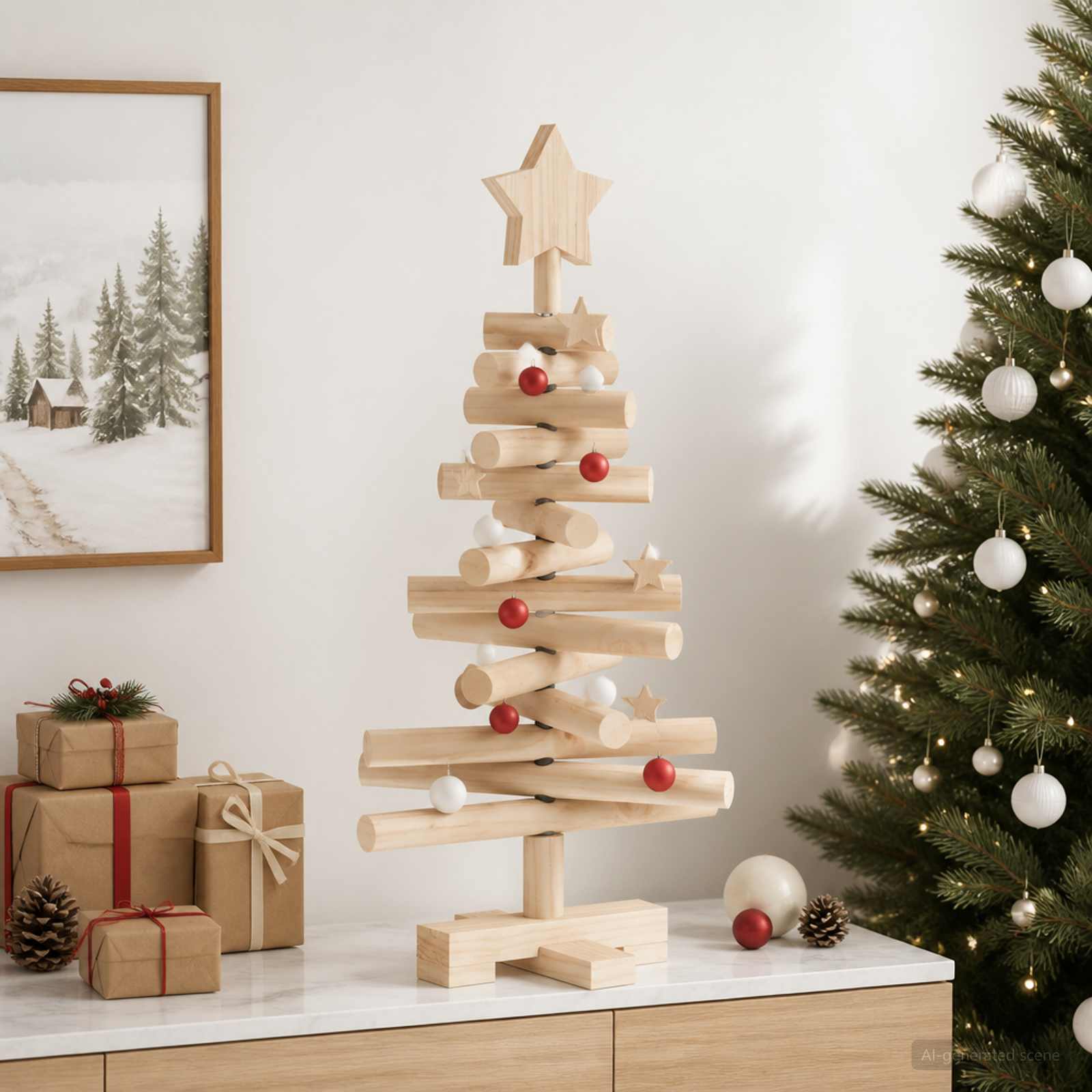 Albero di Natale in legno KOTKA 60 cm Legno Massello di Pino
