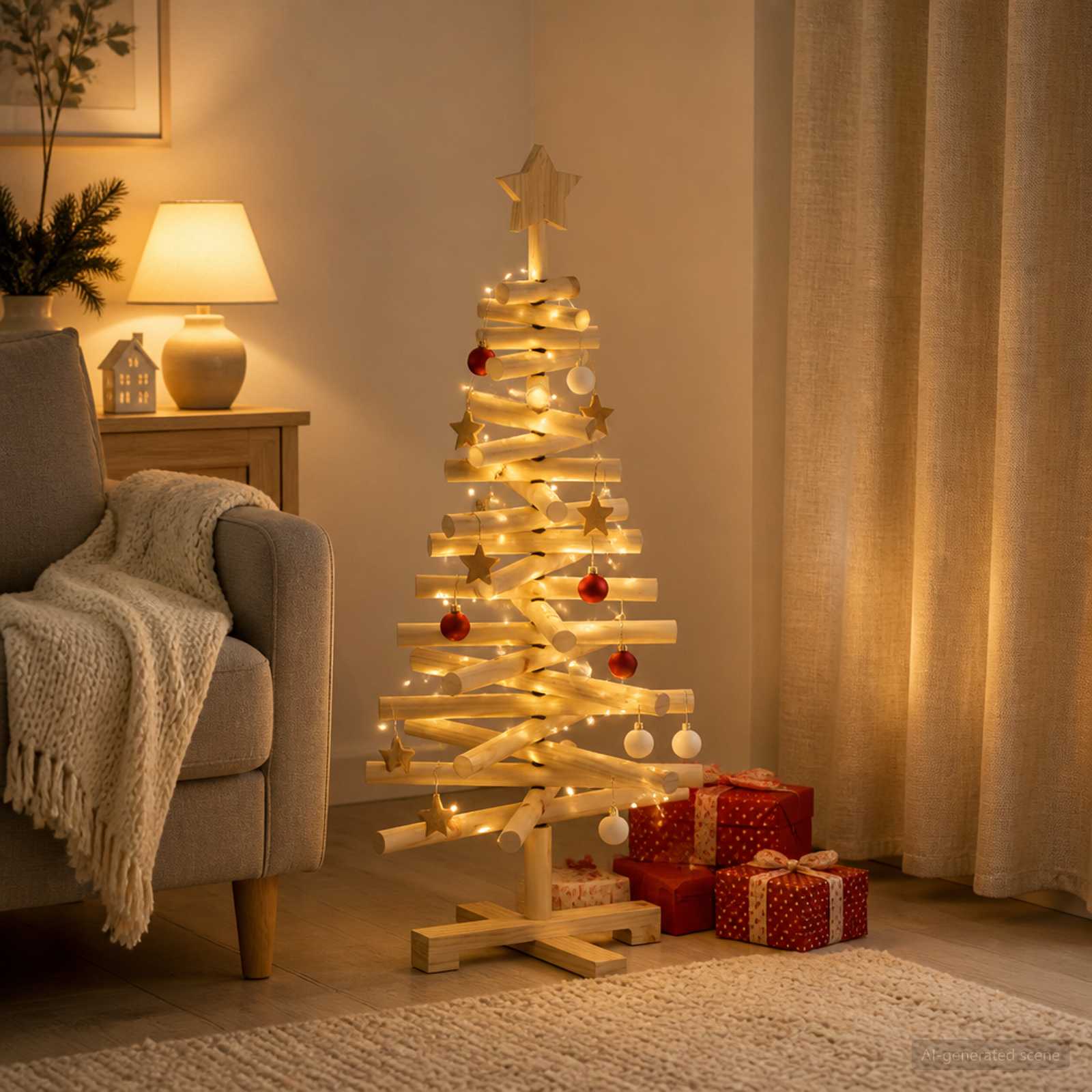 Albero di Natale in legno KOTKA 90 cm Legno Massello di Pino