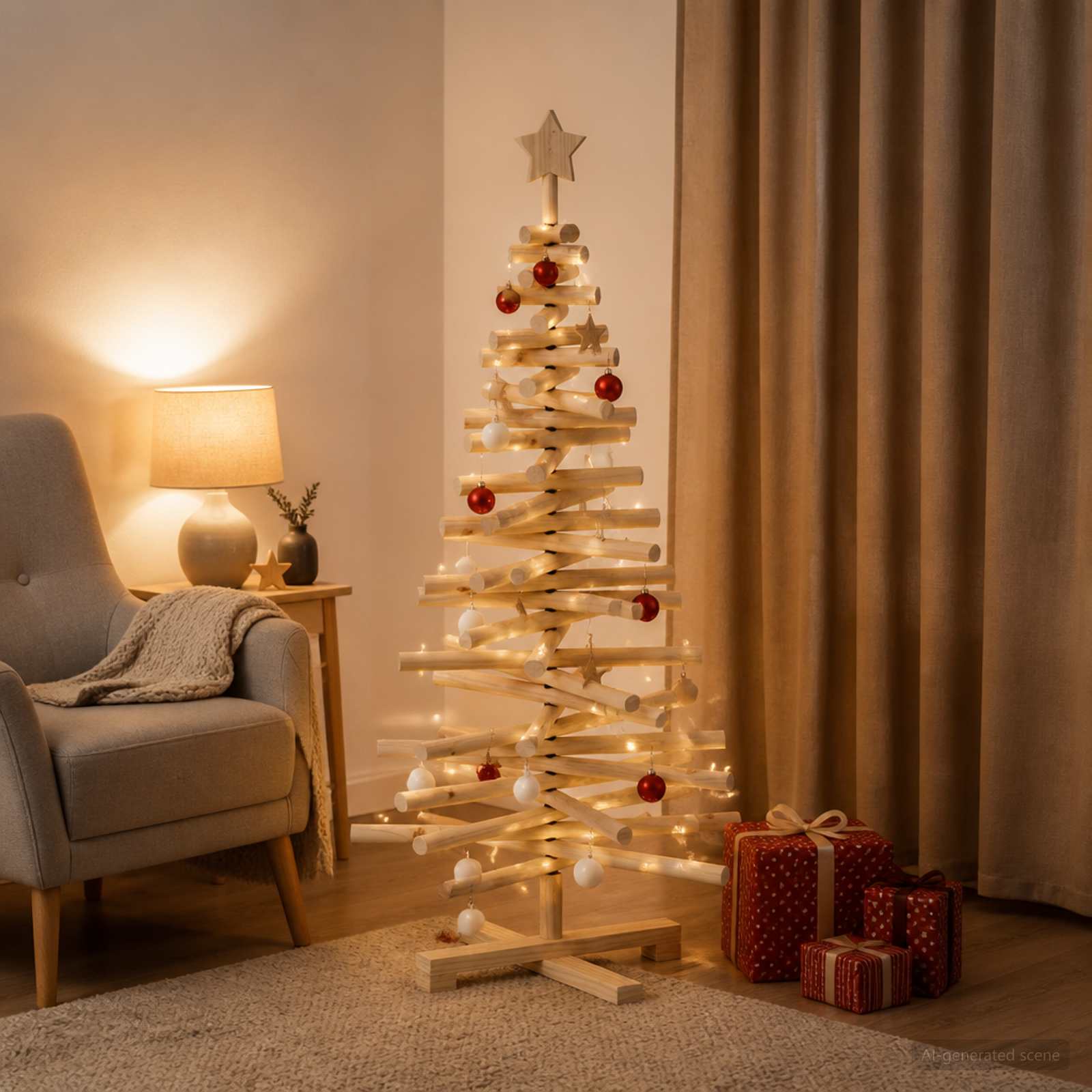 Albero di Natale in legno KOTKA 120 cm Legno Massello di Pino