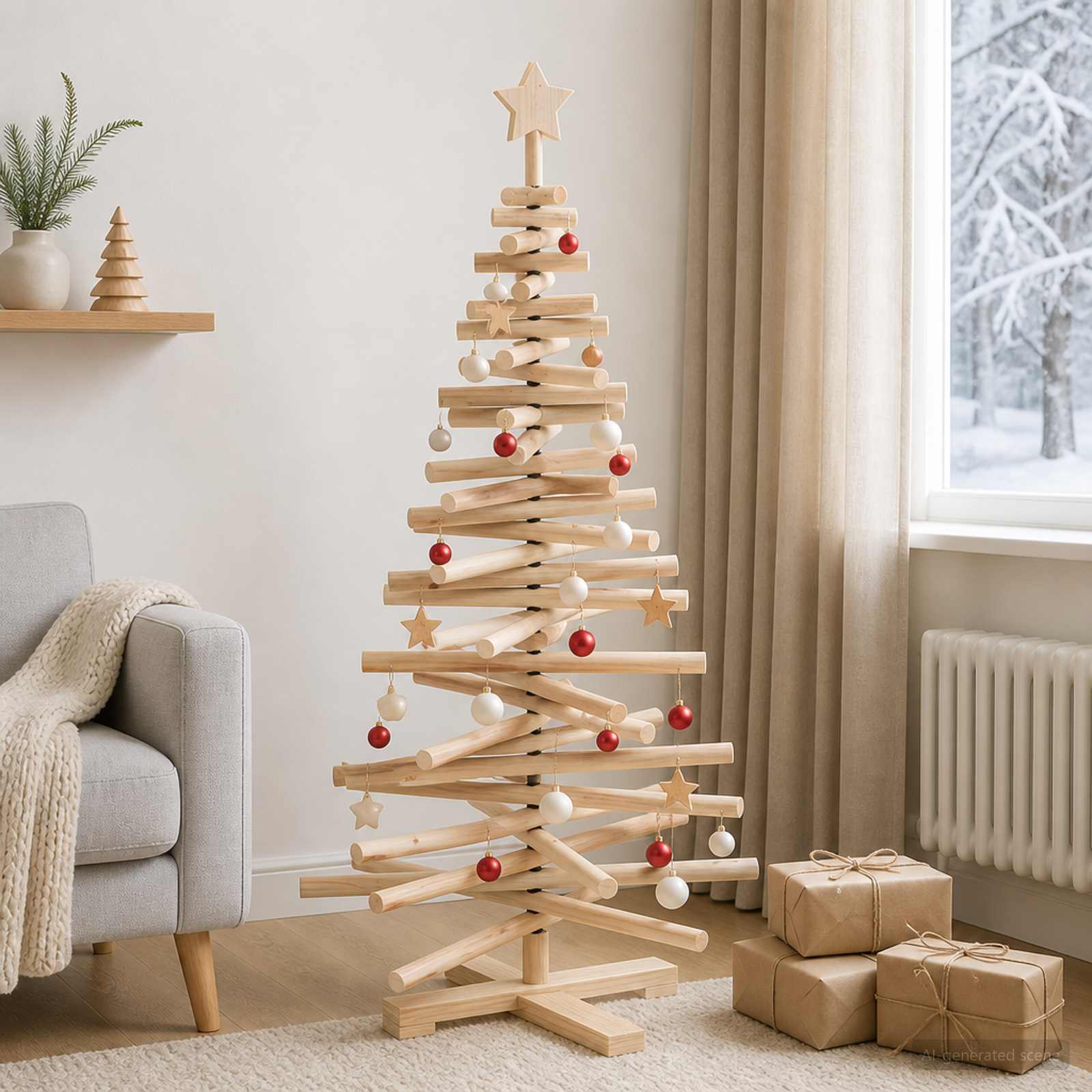 Albero di Natale in legno KOTKA 120 cm Legno Massello di Pino