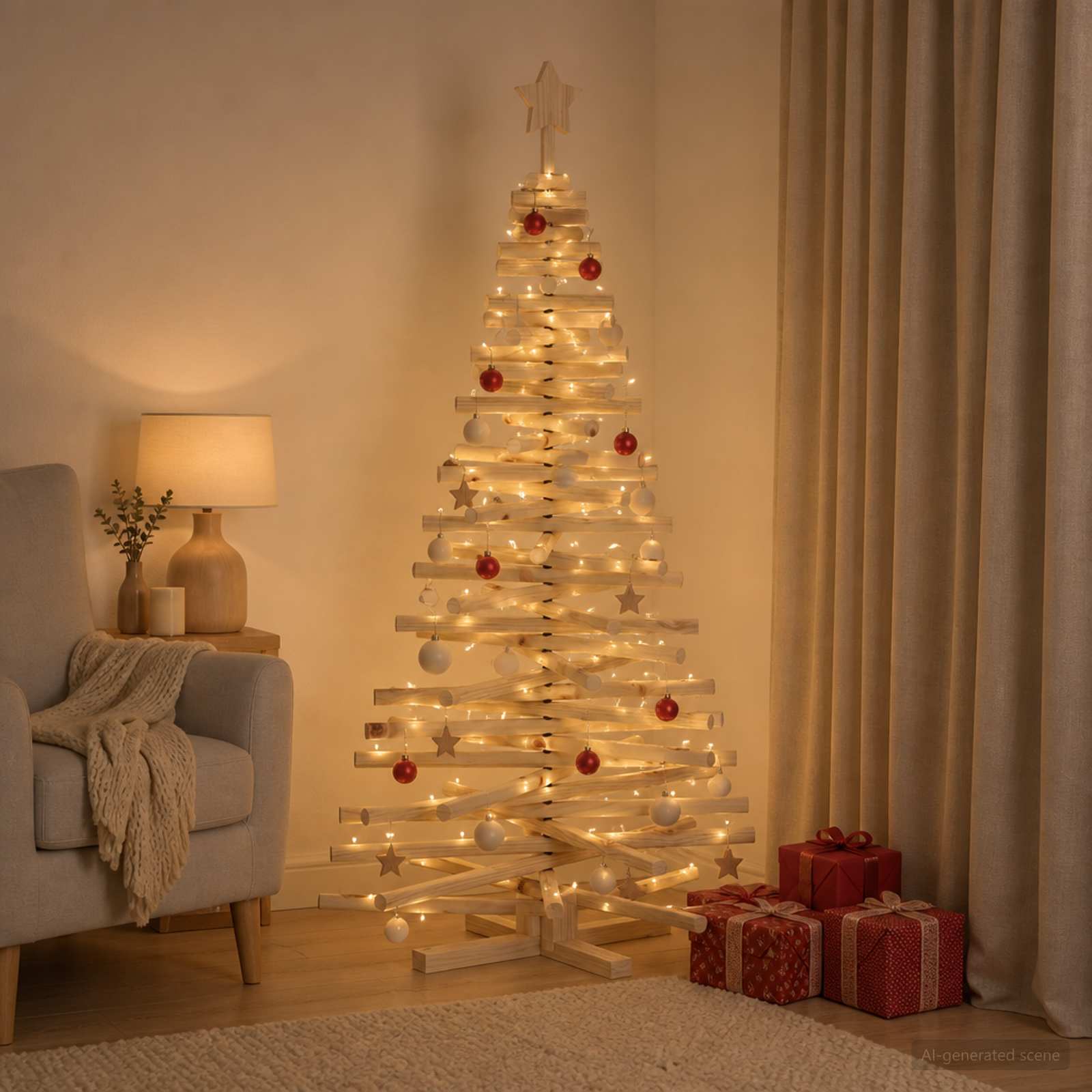Albero di Natale in legno KOTKA 150 cm Legno Massello di Pino