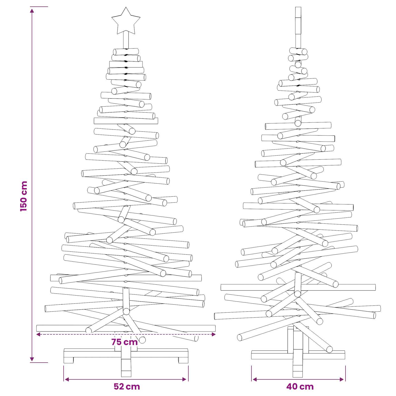 Albero di Natale in legno KOTKA 150 cm Legno Massello di Pino