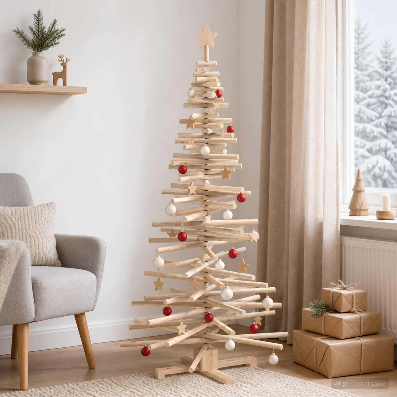 Albero di Natale in legno KOTKA 180 cm Legno Massello di Pino