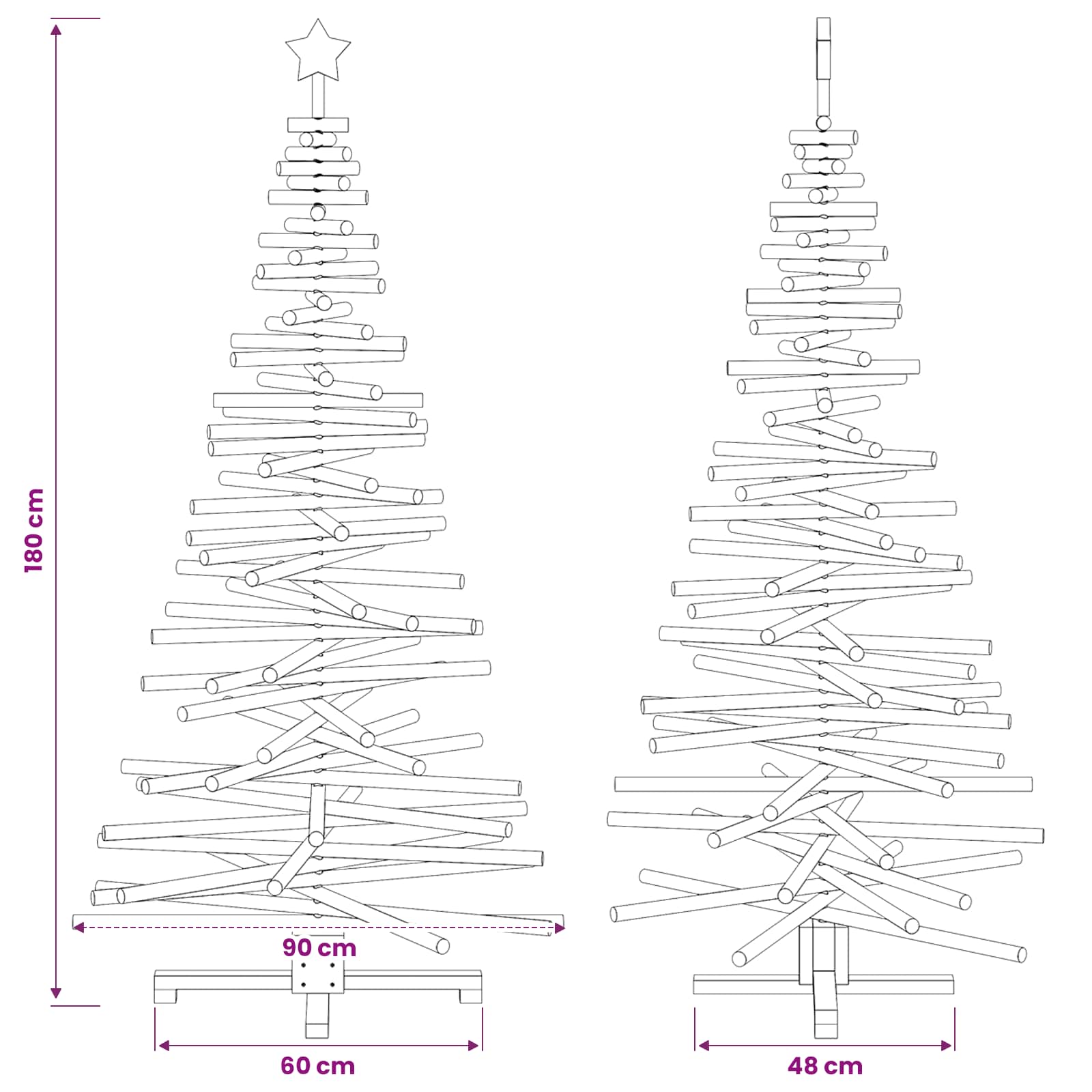 Albero di Natale in legno KOTKA 180 cm Legno Massello di Pino