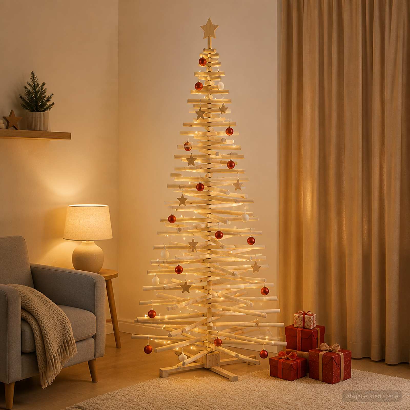 Albero di Natale in legno KOTKA 210 cm Legno Massello di Pino