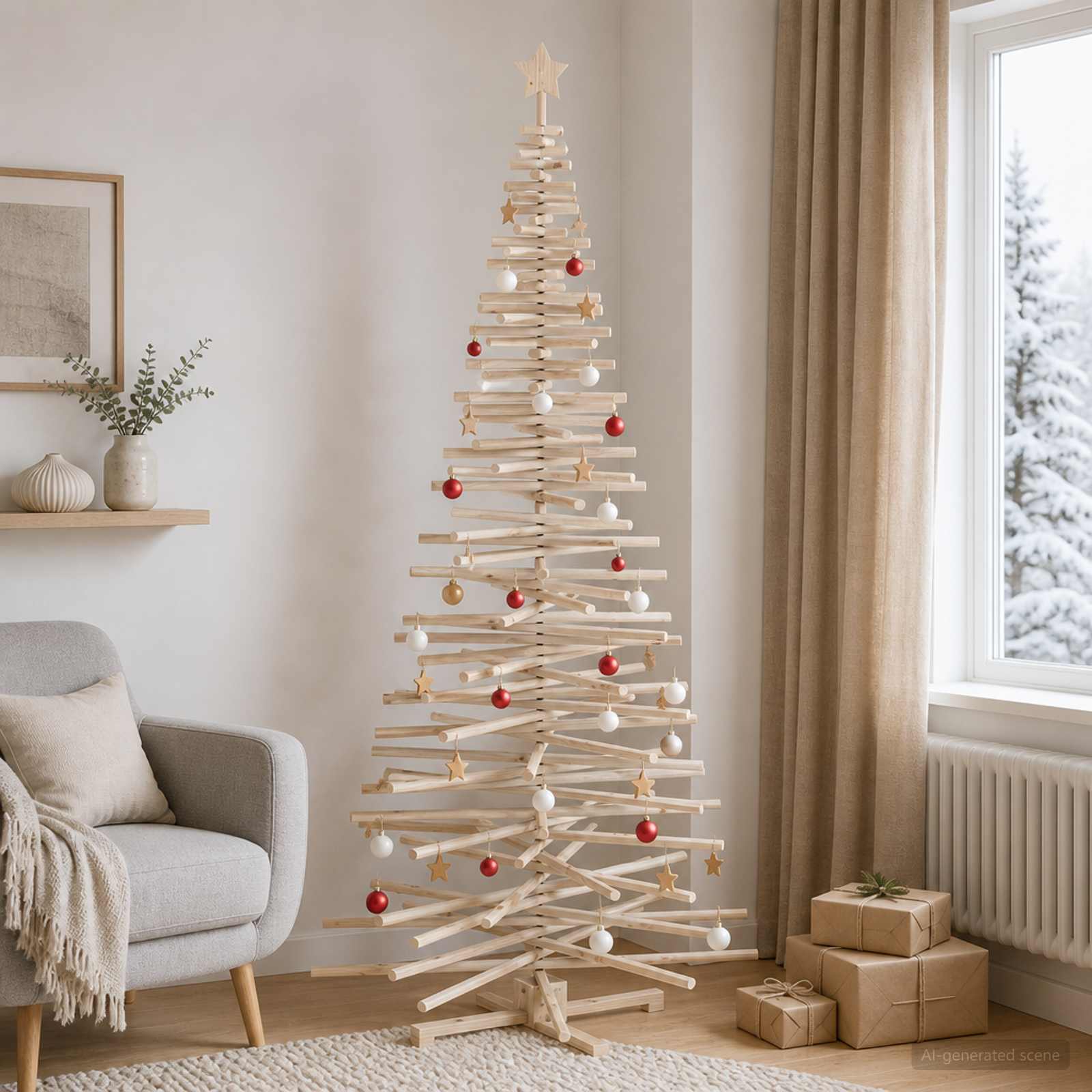 Albero di Natale in legno KOTKA 240 cm Legno Massello di Pino