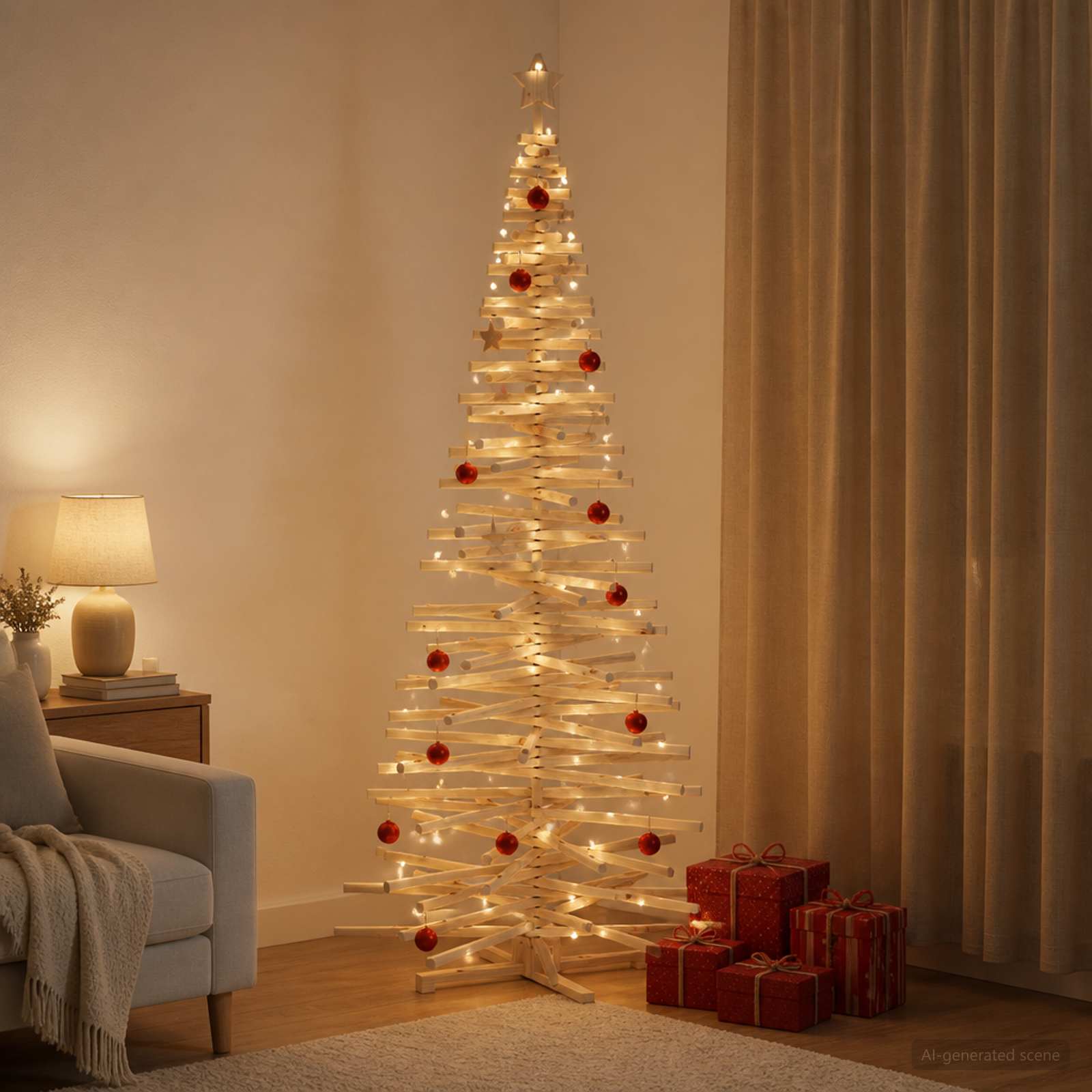 Albero di Natale in legno KOTKA 240 cm Legno Massello di Pino