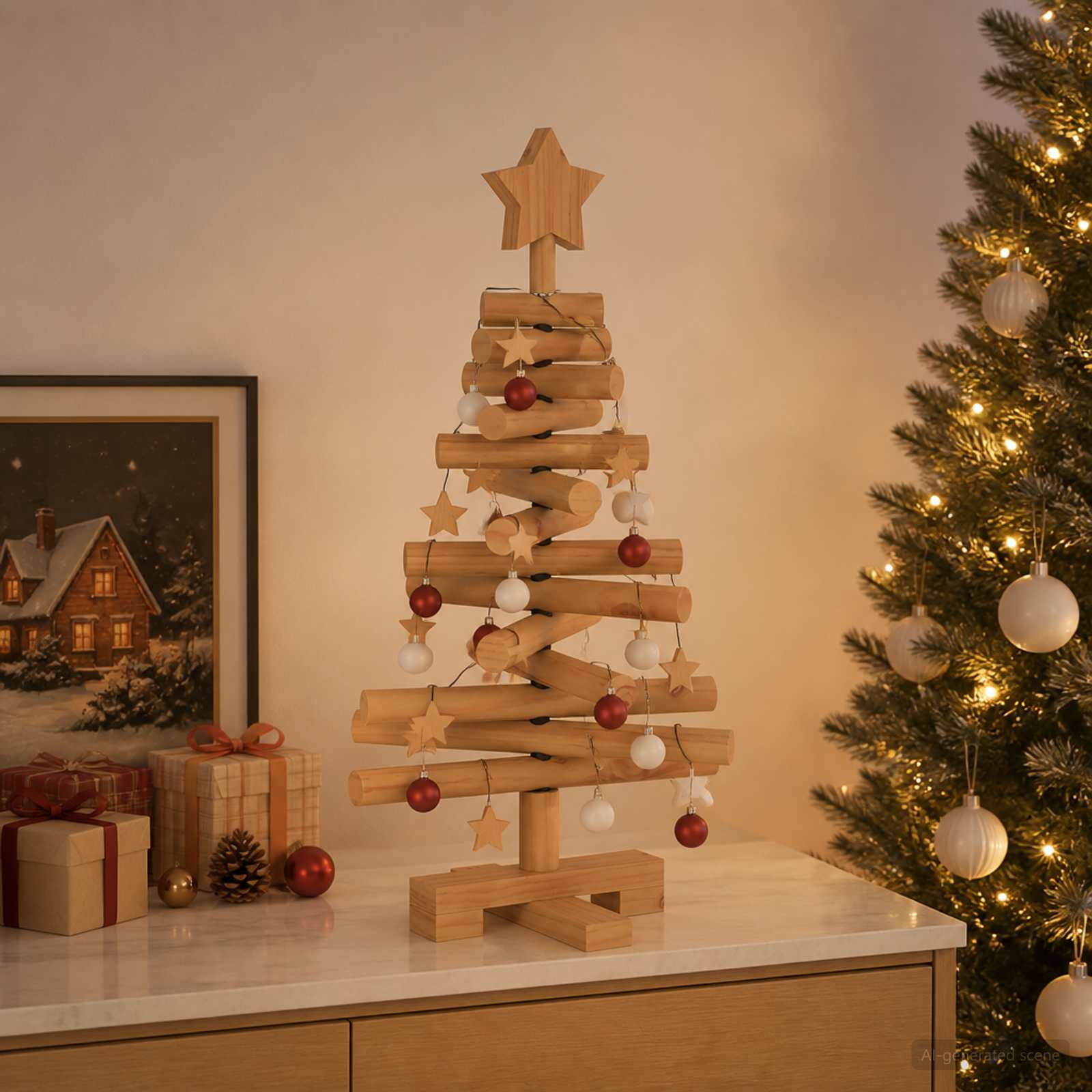 Albero di Natale in legno KOTKA 60 cm Legno Massello di Pino