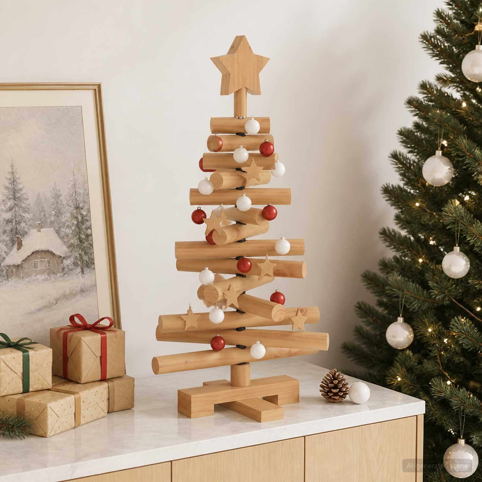Albero di Natale in legno KOTKA 60 cm Legno Massello di Pino
